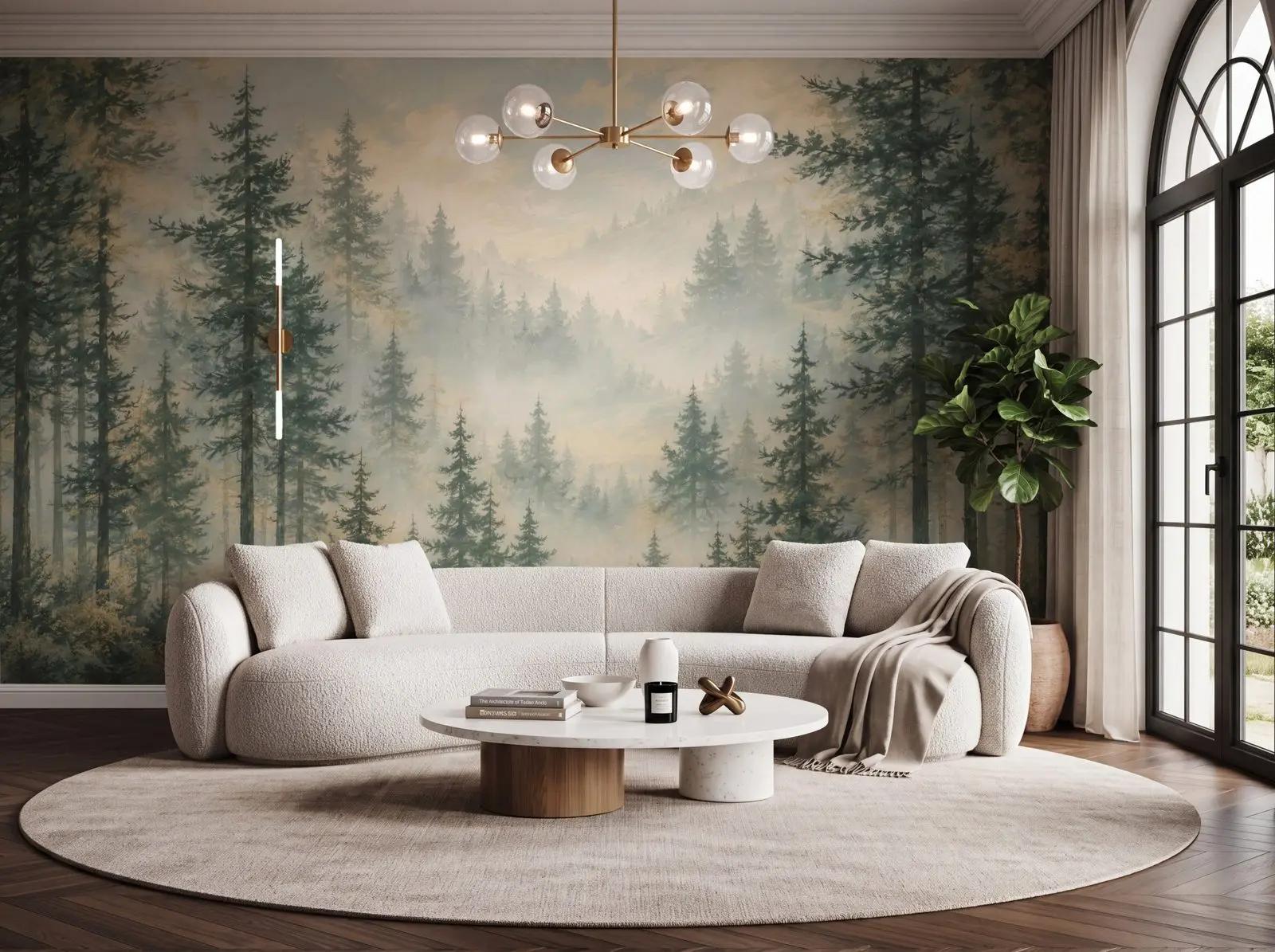 Misty Conifer Forest Wallpaper Mural New
