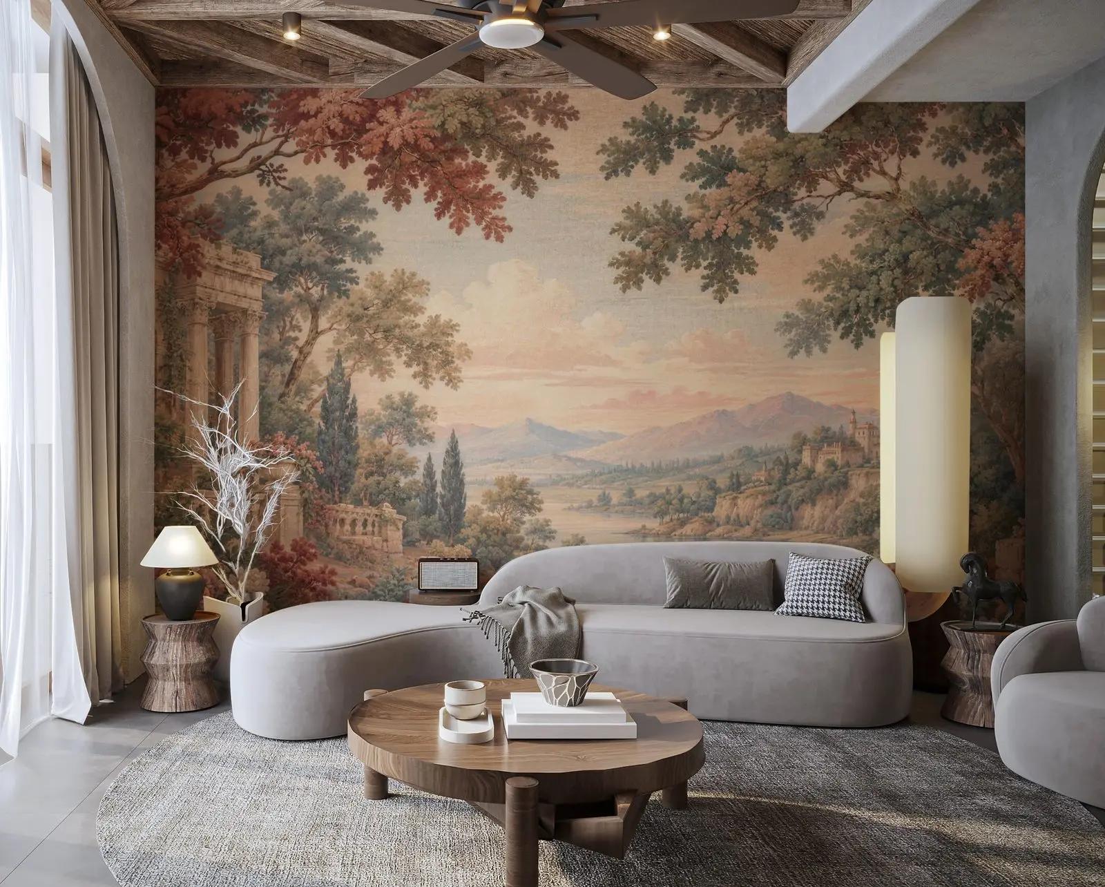 Classical Landscape Wallpaper Mural with Roman Arches
