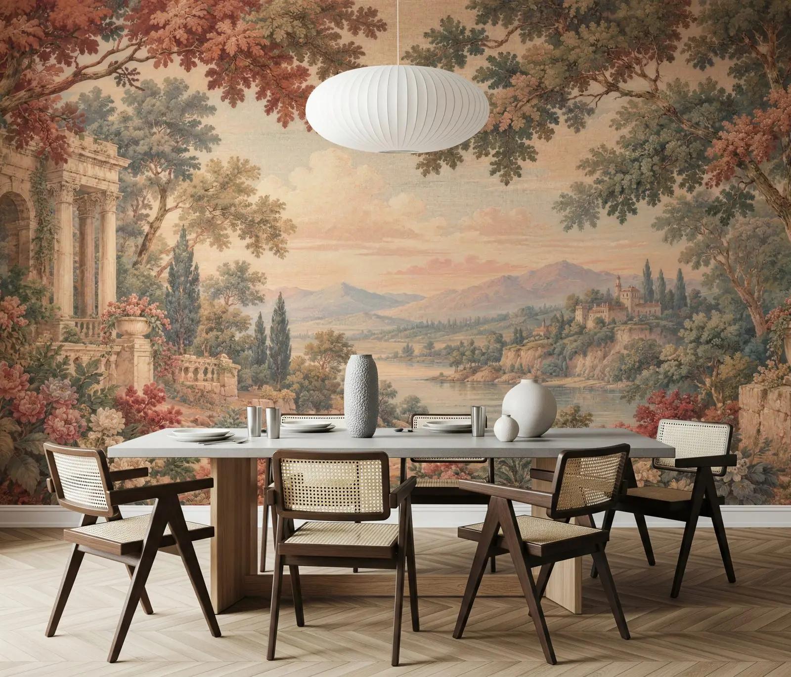 Classical Landscape Wallpaper Mural with Roman Arches