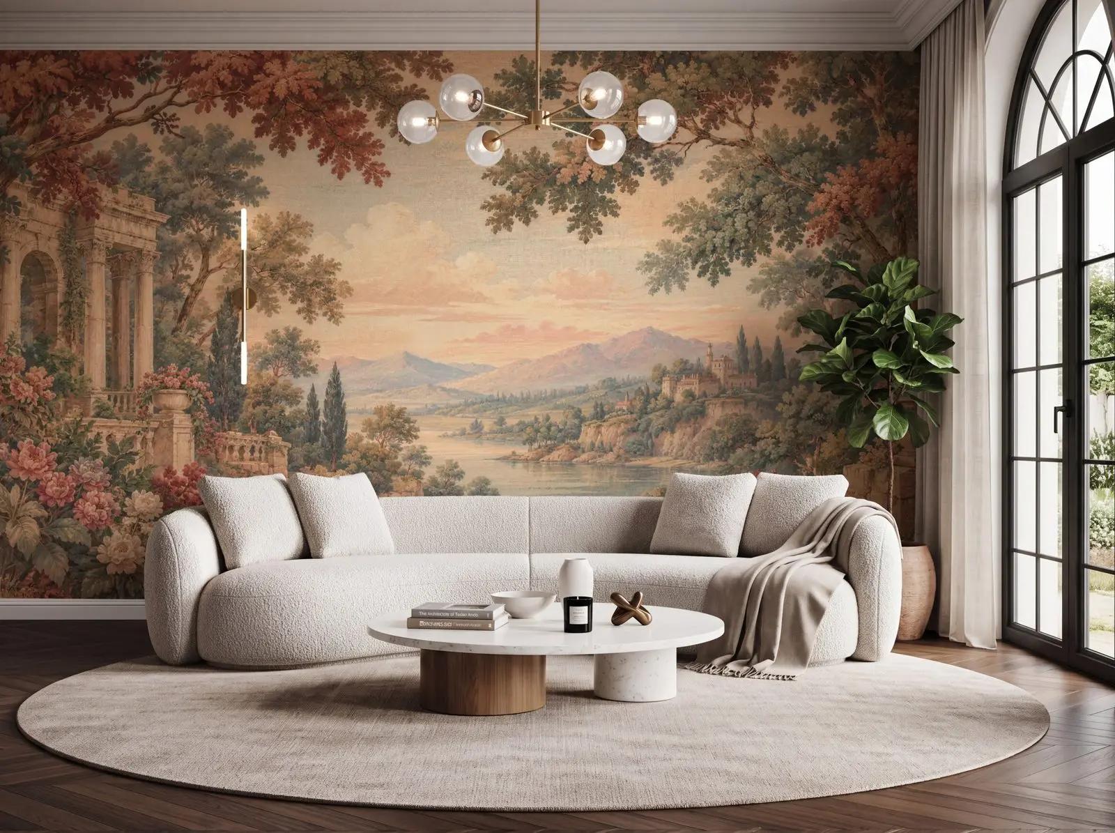 Classical Landscape Wallpaper Mural with Roman Arches