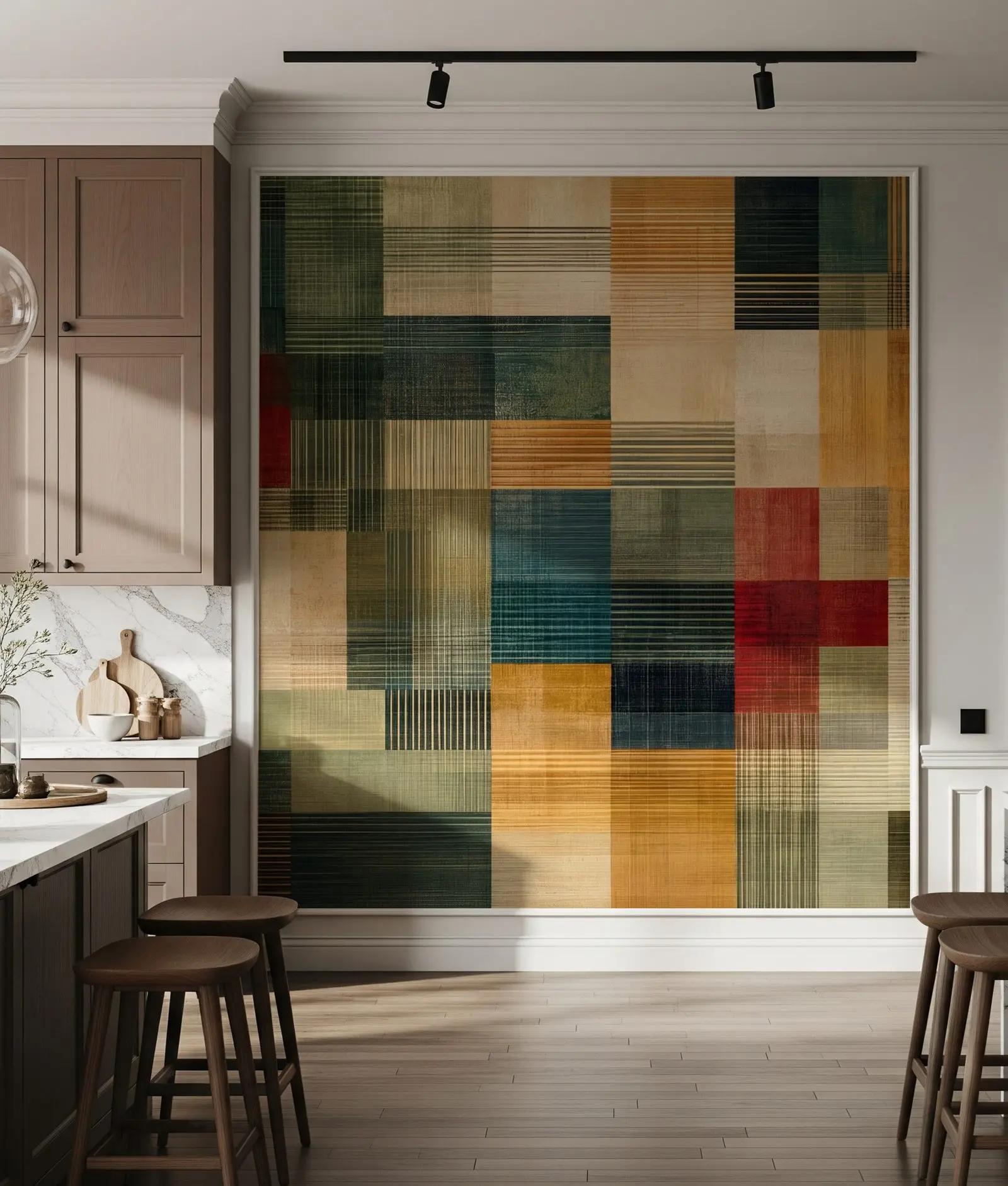 Modern Wallpaper Mural with Woven Geometric Blocks