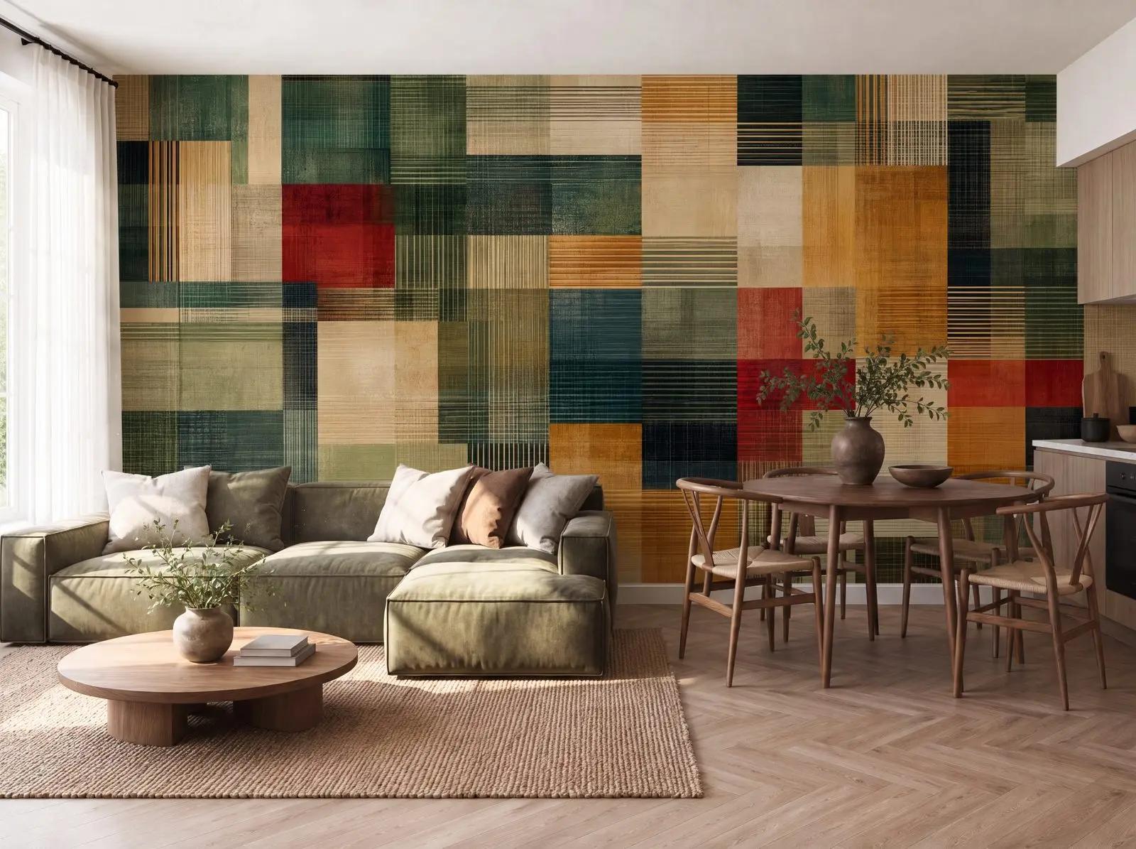 Modern Wallpaper Mural with Woven Geometric Blocks