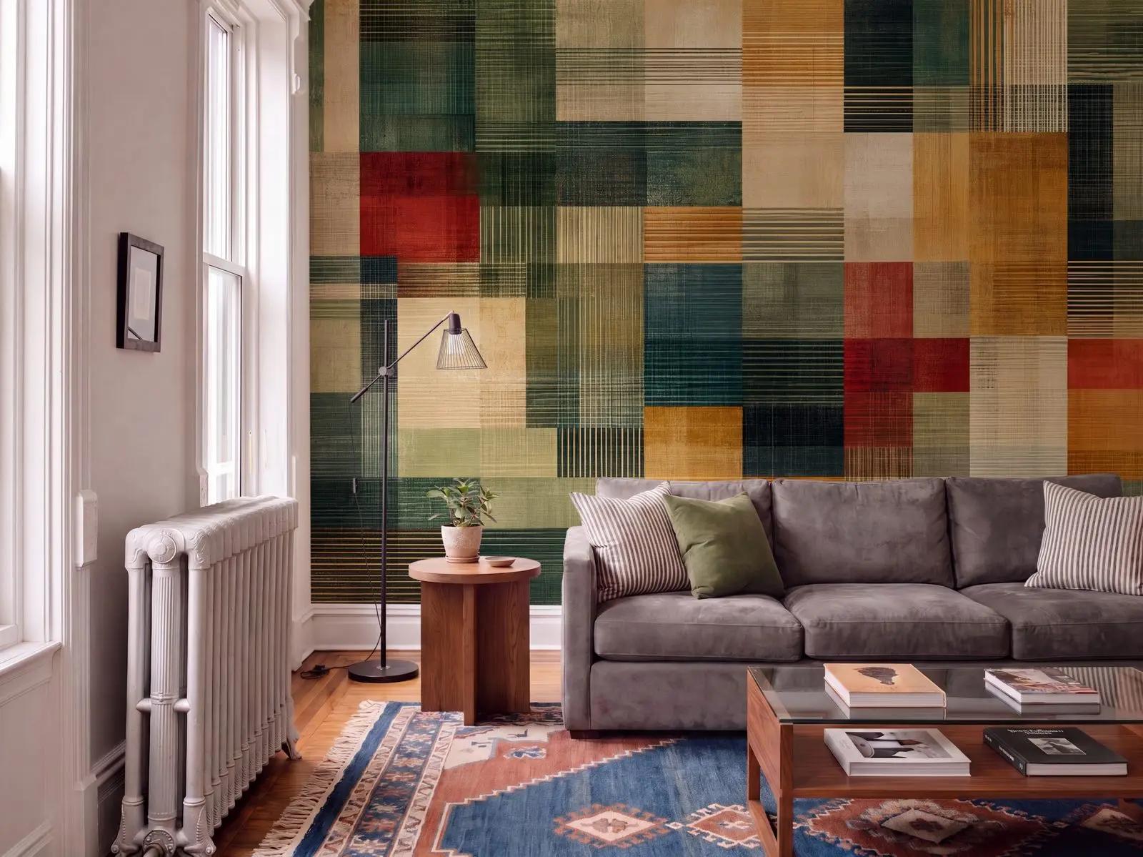 Modern Wallpaper Mural with Woven Geometric Blocks