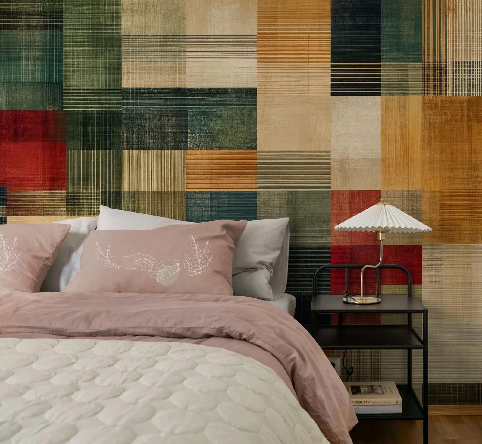 Modern Wallpaper Mural with Woven Geometric Blocks