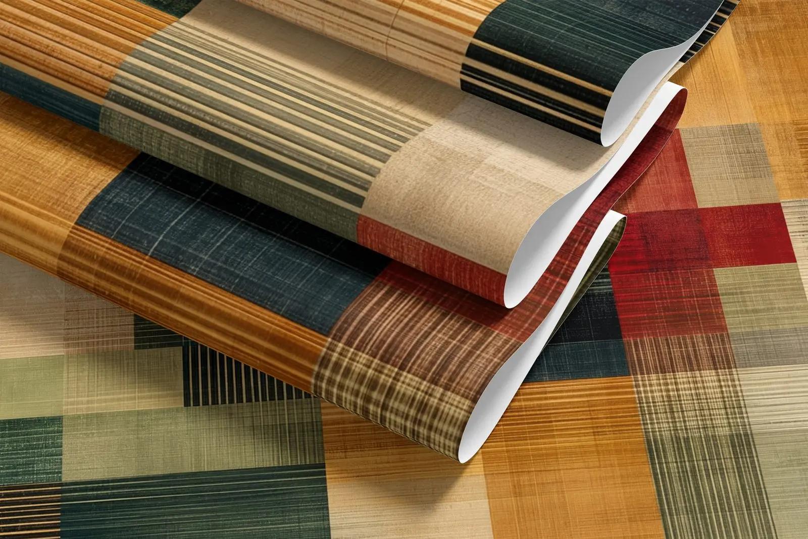 Modern Wallpaper Mural with Woven Geometric Blocks