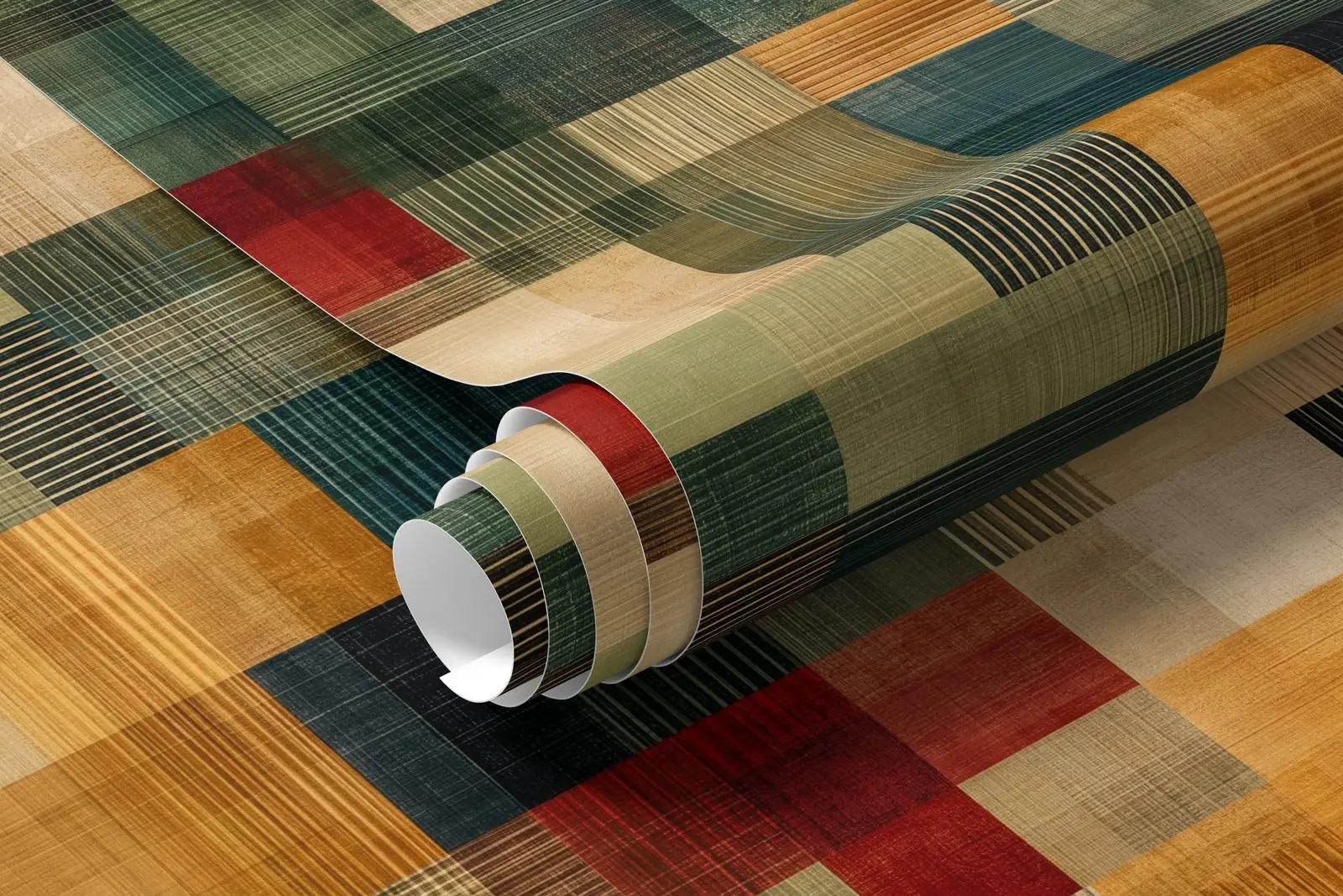 Modern Wallpaper Mural with Woven Geometric Blocks
