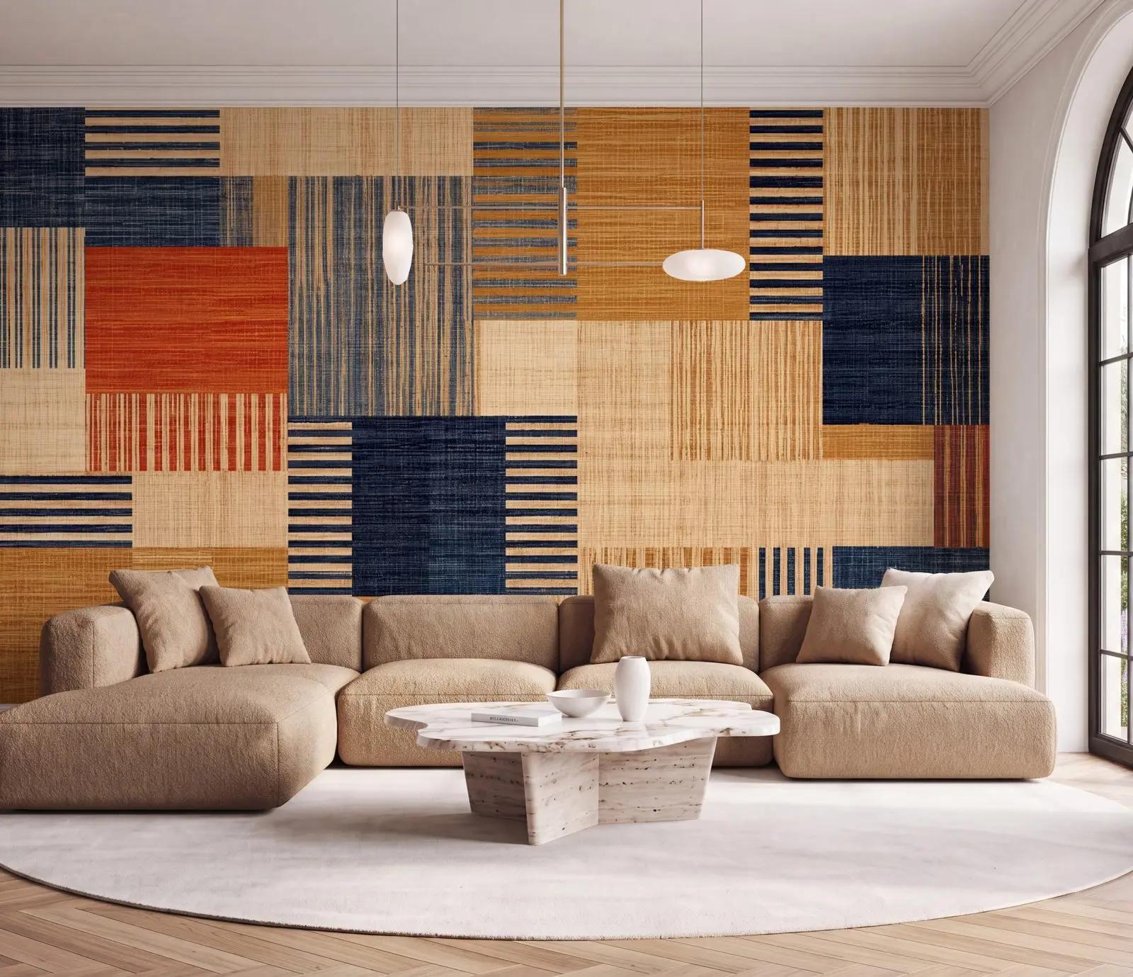 Wallpaper Retro Style Geometric Textile Wallpaper Mural
