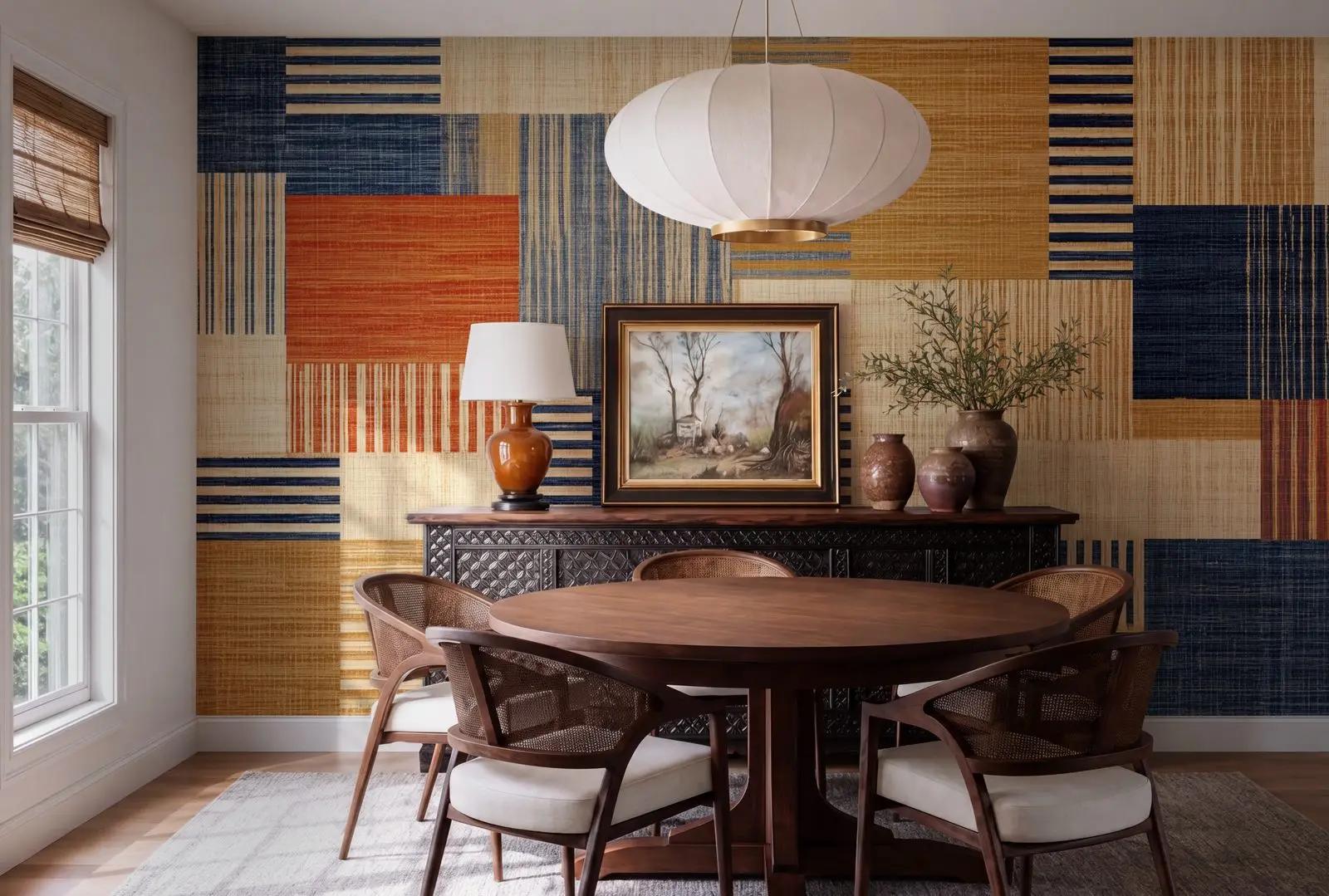 Wallpaper Retro Style Geometric Textile Wallpaper Mural