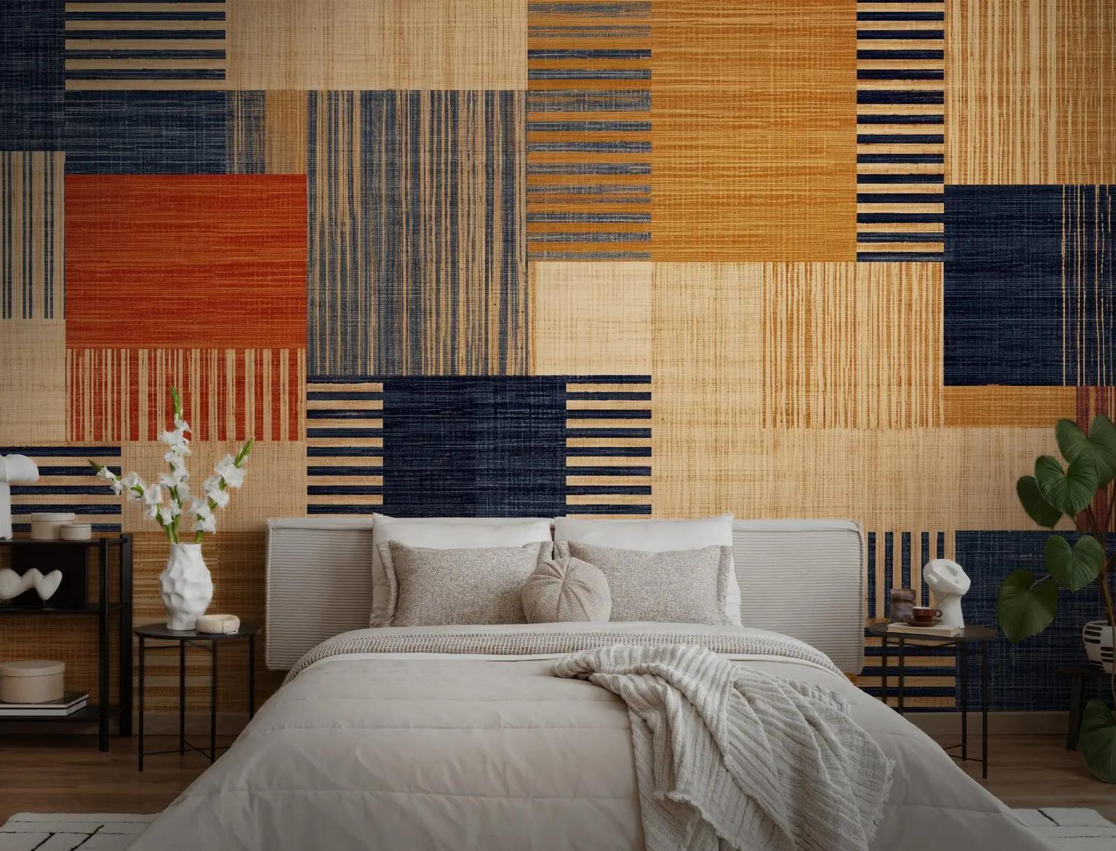 Wallpaper Retro Style Geometric Textile Wallpaper Mural