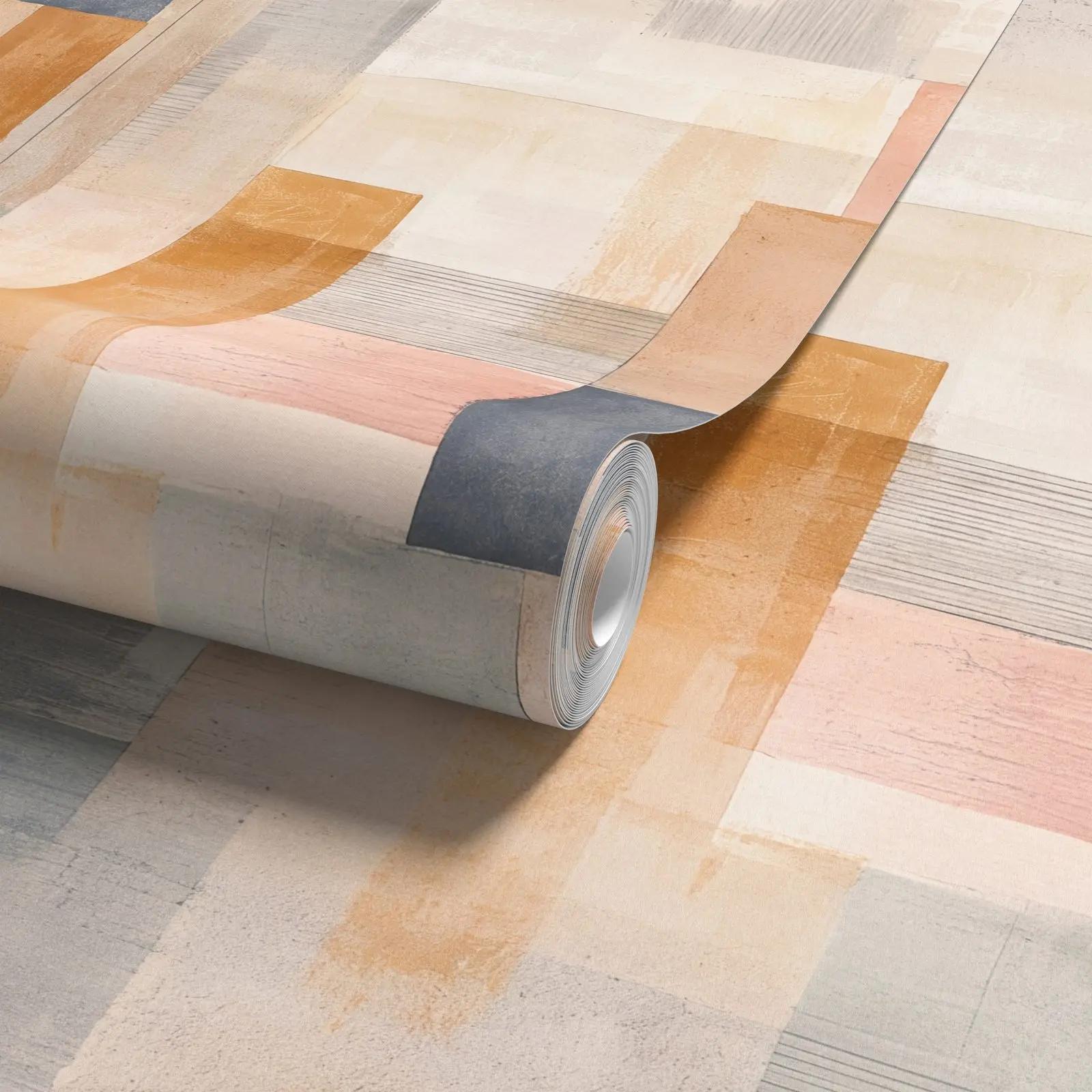 Textured Geometric Wallpaper in Blush and Ochre