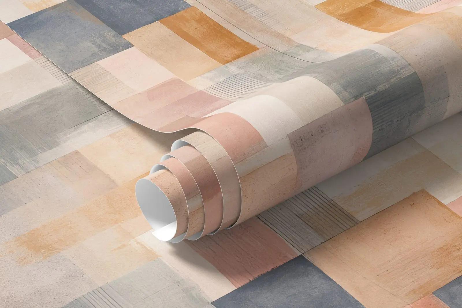 Textured Geometric Wallpaper in Blush and Ochre