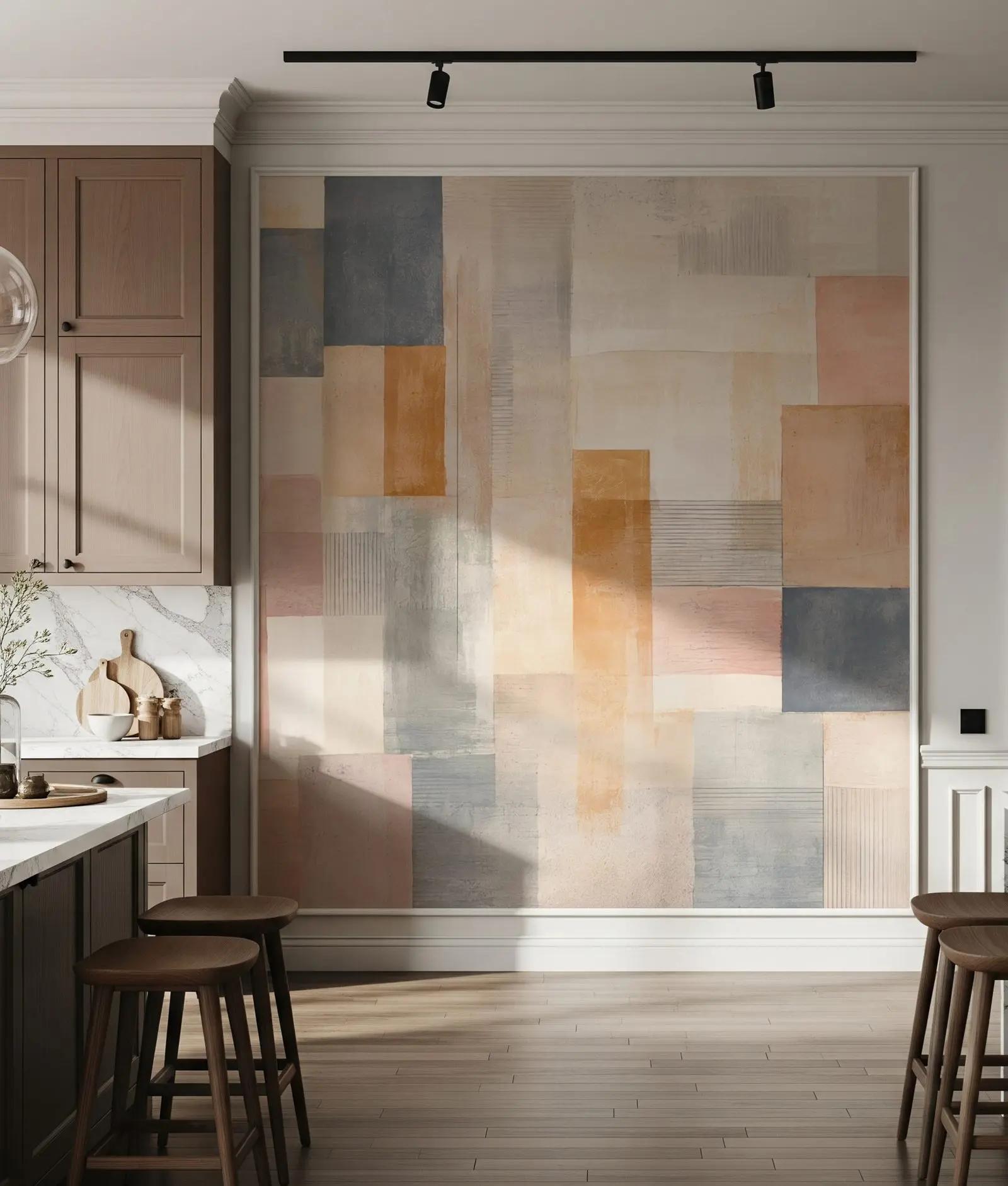 Textured Geometric Wallpaper in Blush and Ochre