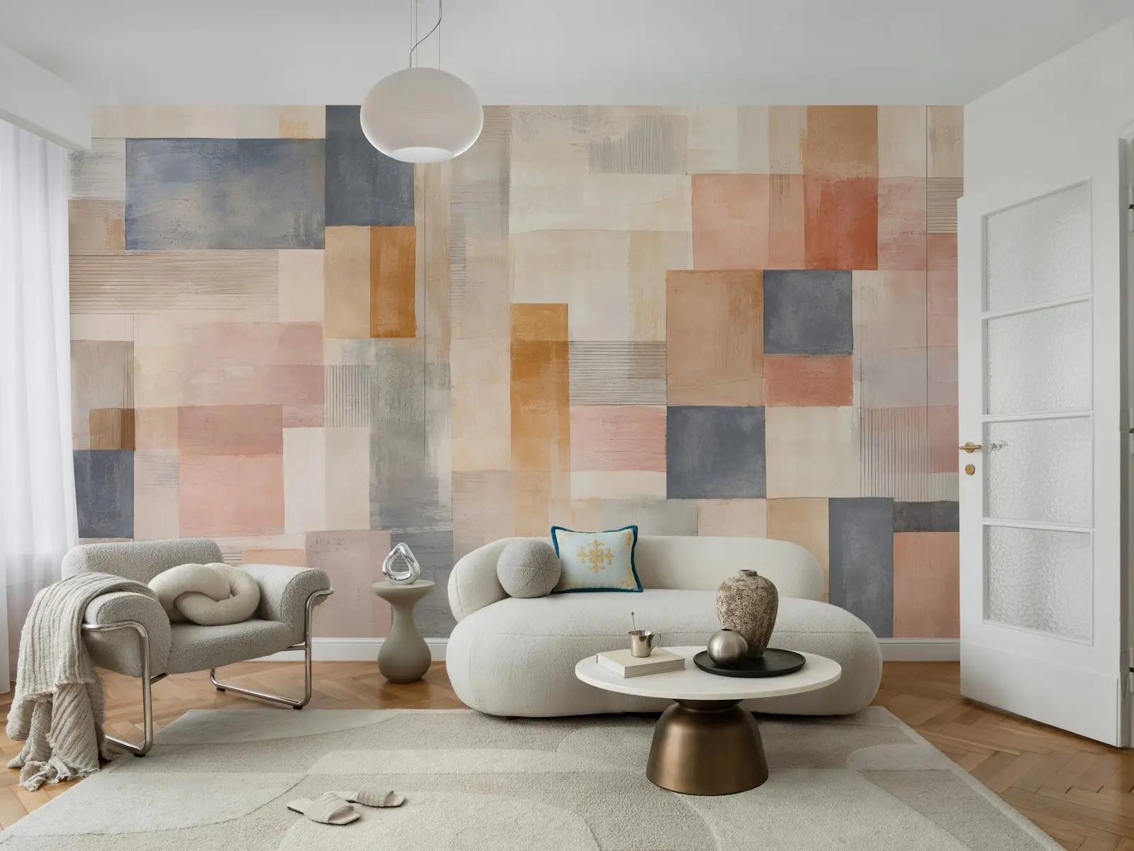 Textured Geometric Wallpaper in Blush and Ochre