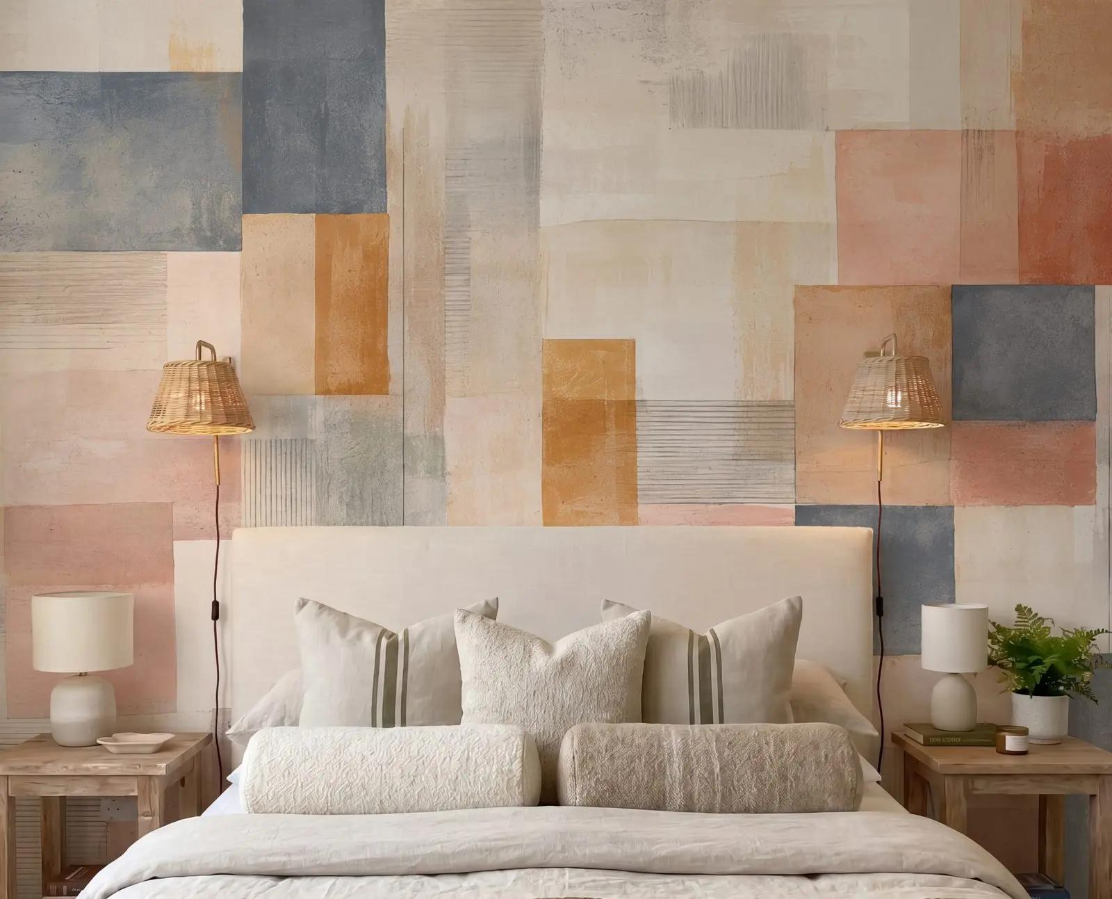 Textured Geometric Wallpaper in Blush and Ochre