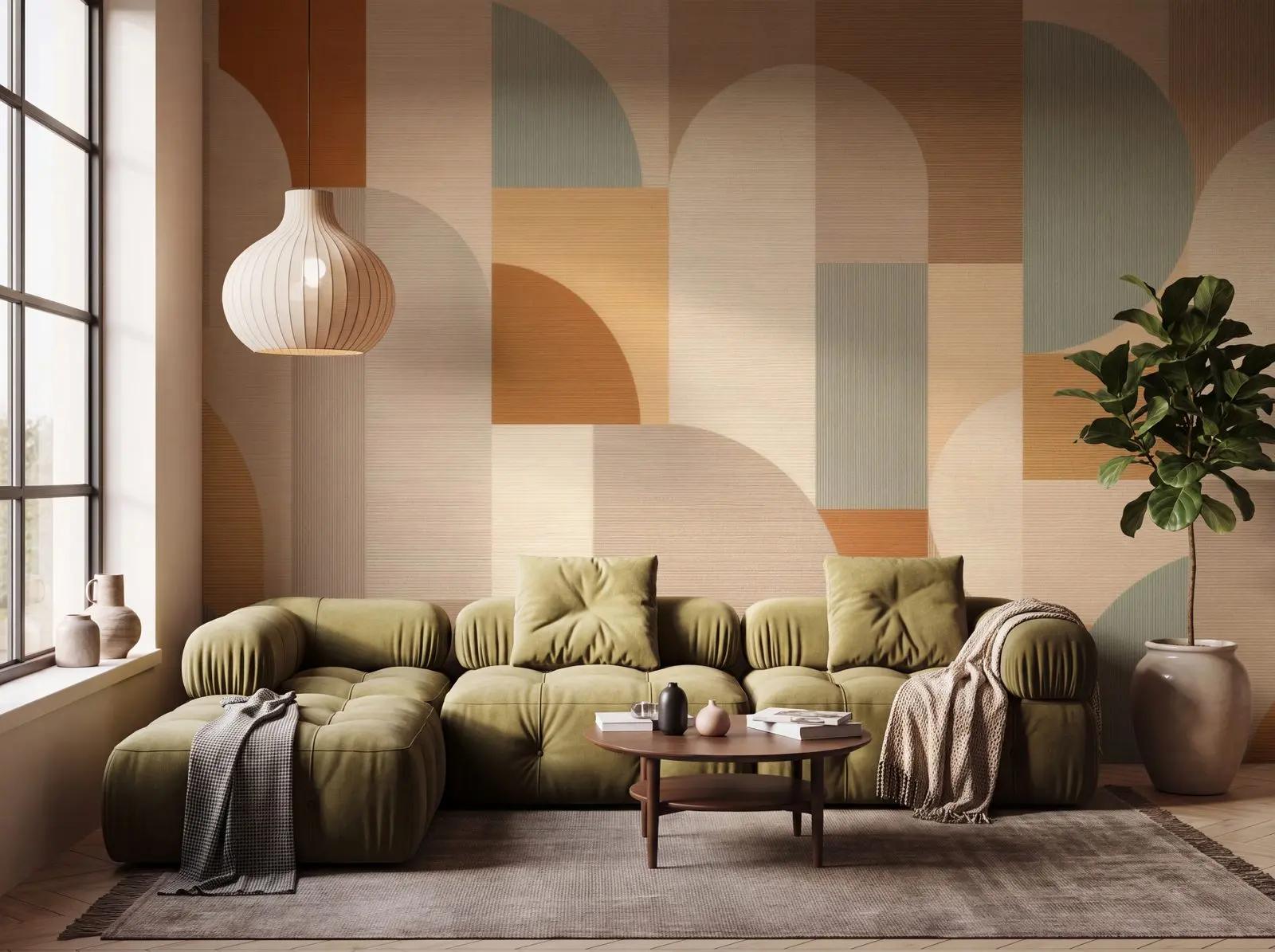 Abstract Arch Wallpaper Mural in Terracotta and Sage | Wallhue