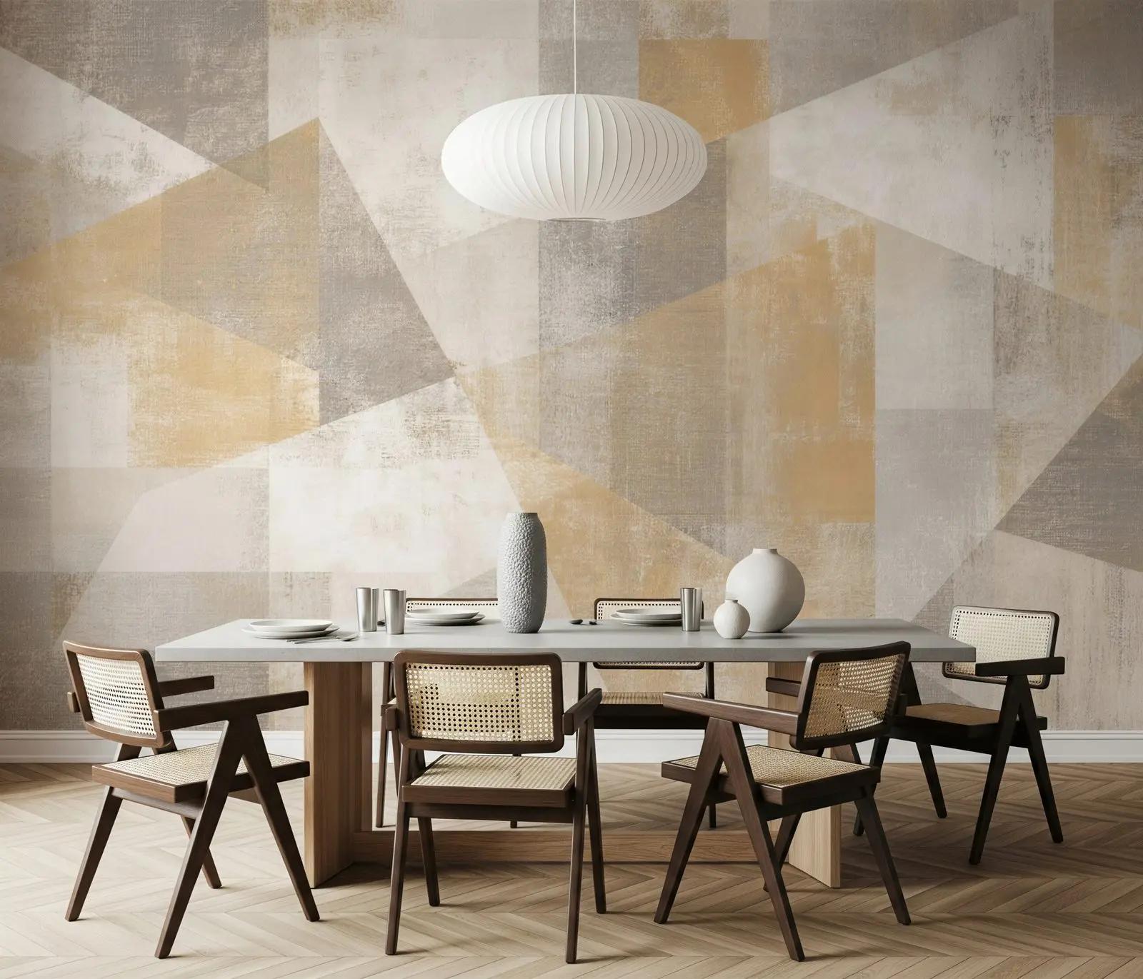 Cream Geometric Wall Mural with Sandy Gold Shapes | Wallhue