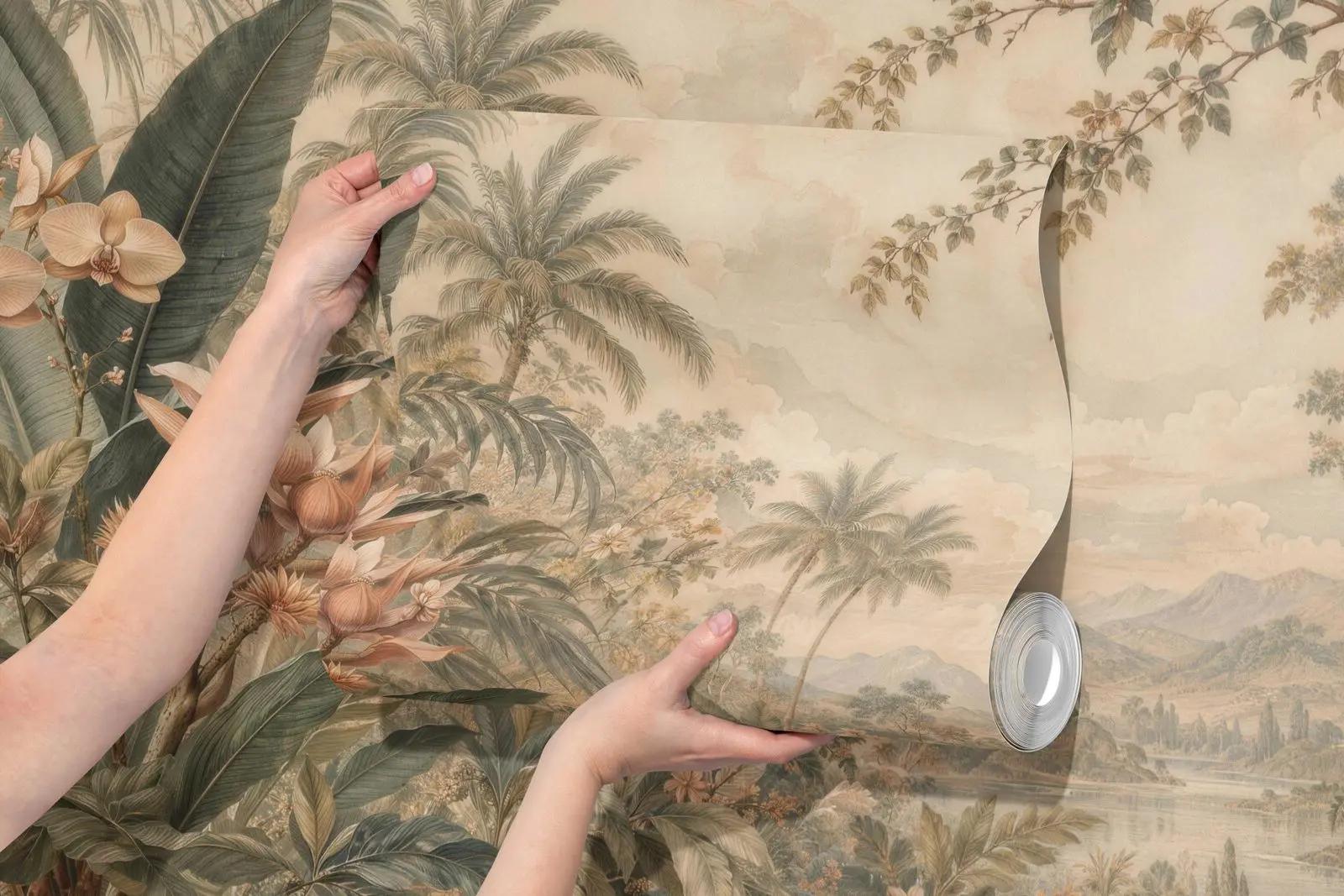 Vintage Tropical Landscape Wallpaper Mural
