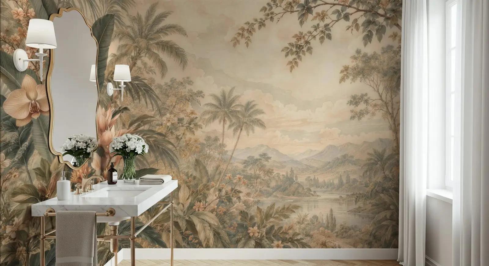 Vintage Tropical Landscape Wallpaper Mural