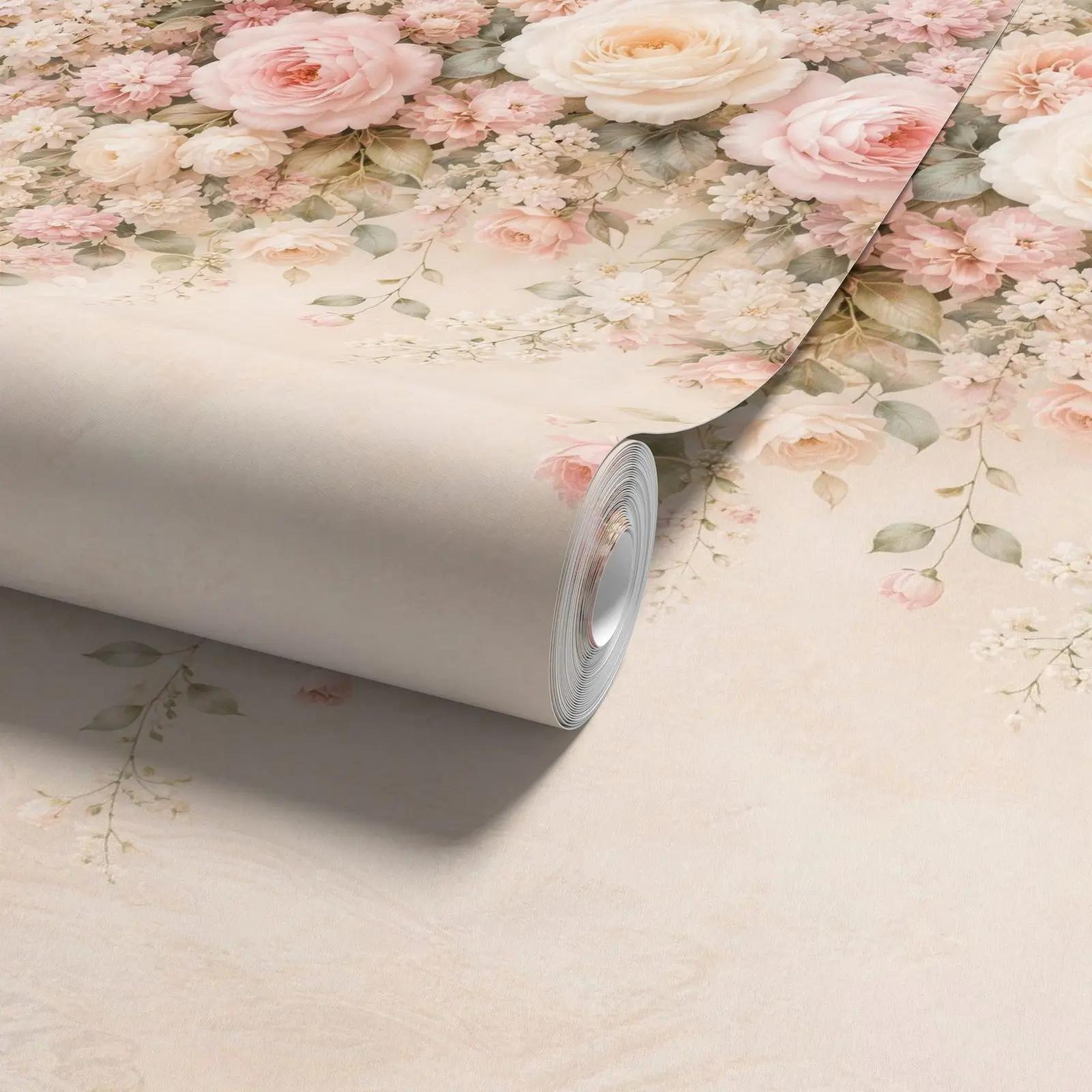 Dark Rose Wallpaper Mural with Blush Floral Canopy