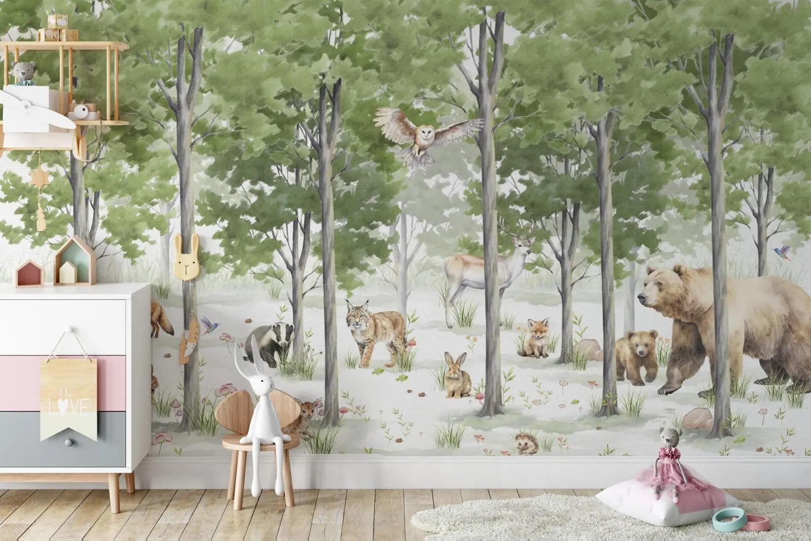 Watercolour Forest Animal Wallpaper Mural