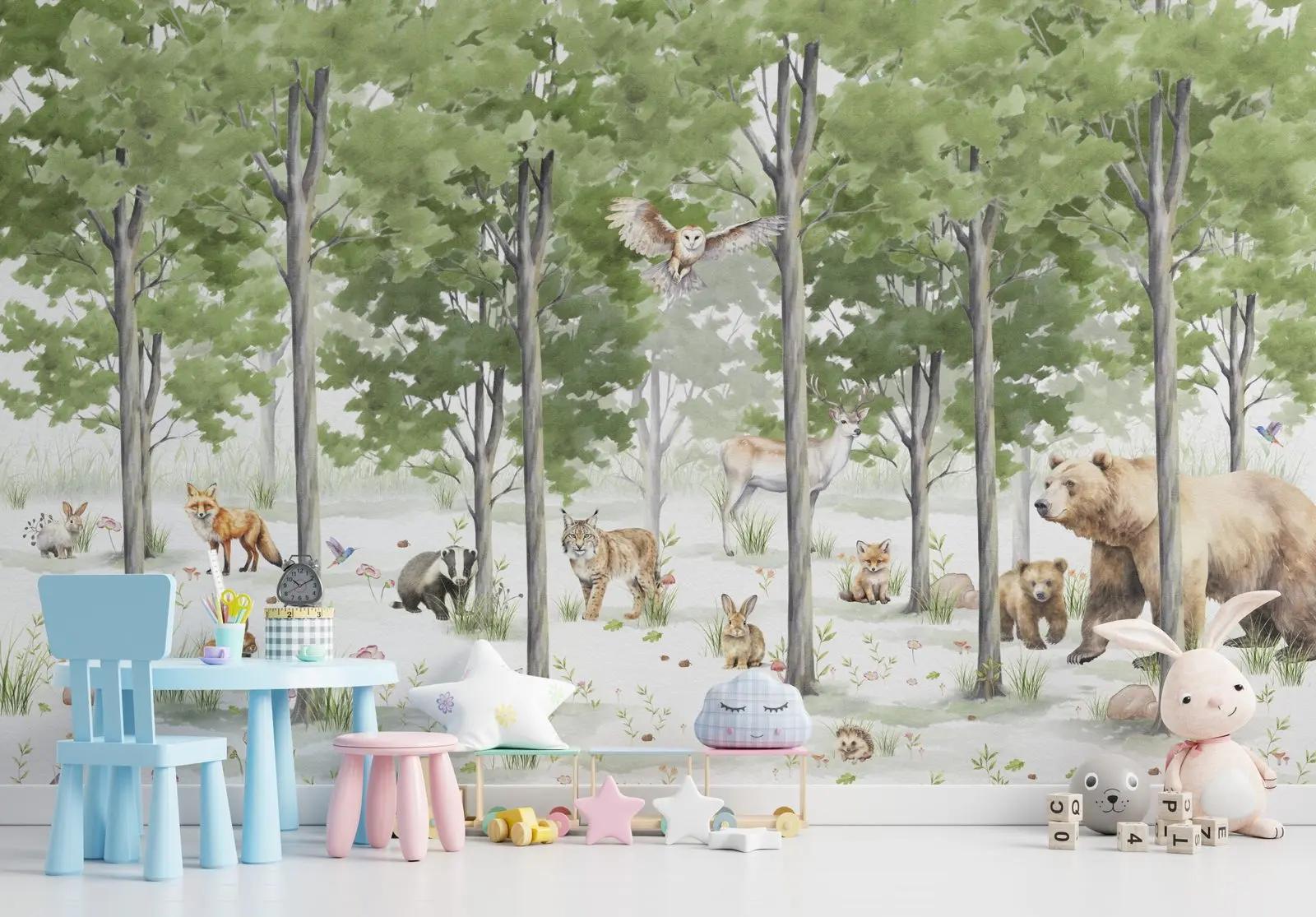 Watercolour Forest Animal Wallpaper Mural