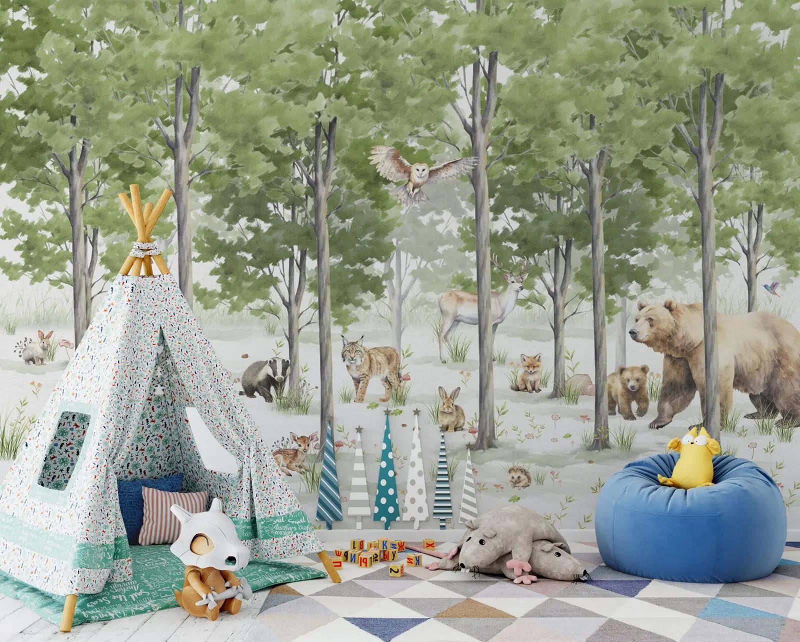Watercolour Forest Animal Wallpaper Mural