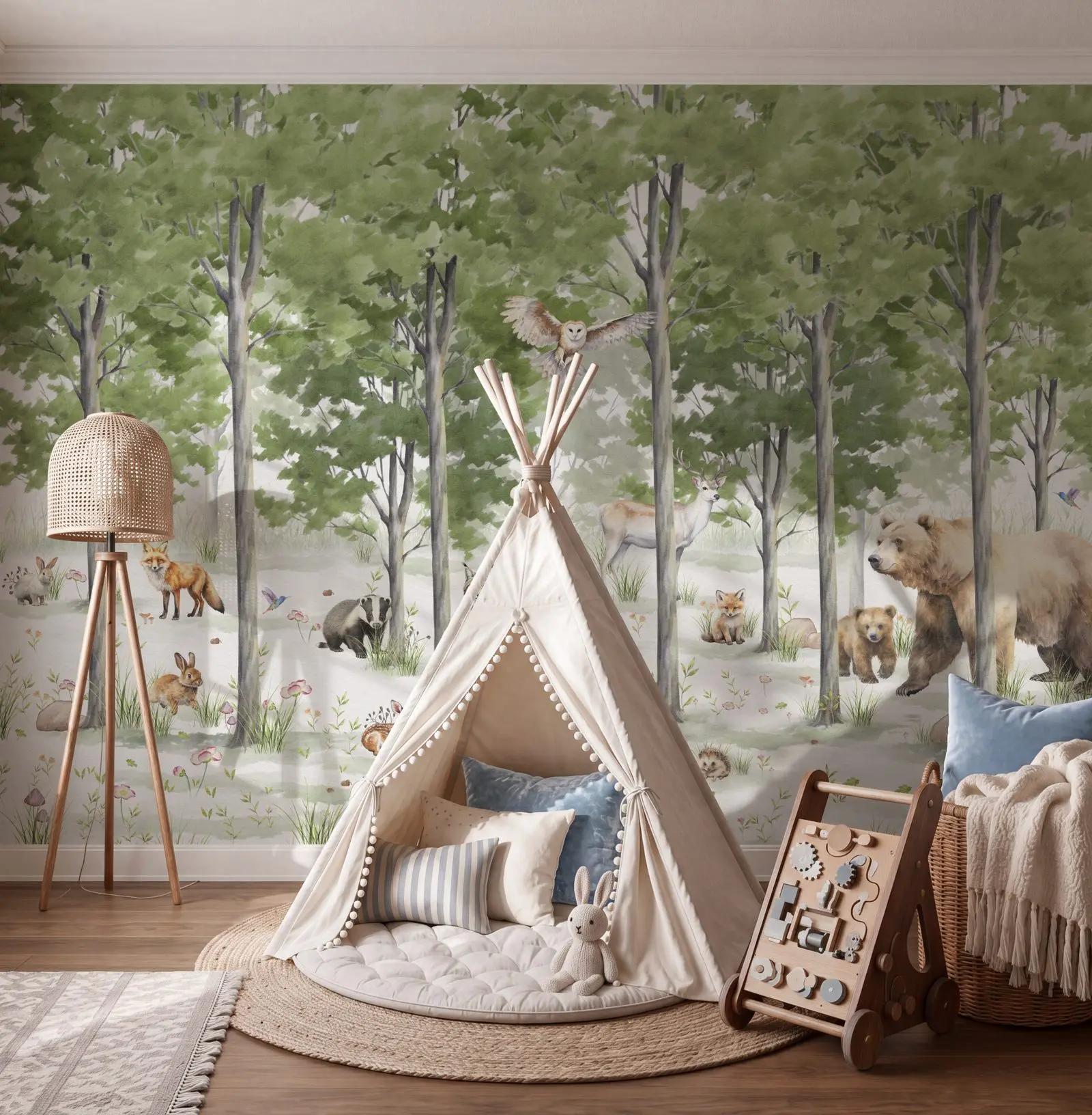 Watercolour Forest Animal Wallpaper Mural