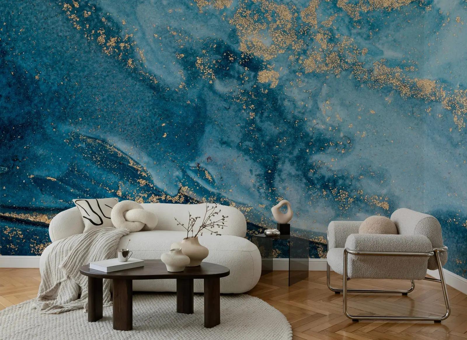 Blue and Gold Marble Wallpaper Mural