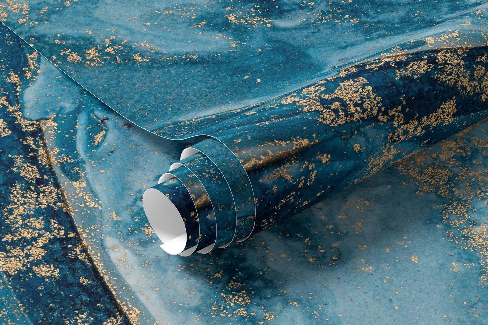 Blue and Gold Marble Wallpaper Mural