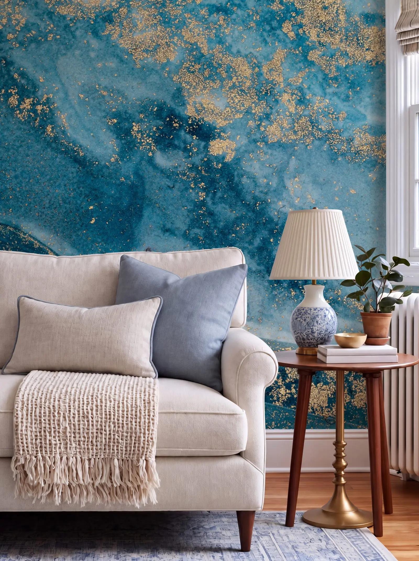 Blue and Gold Marble Wallpaper Mural