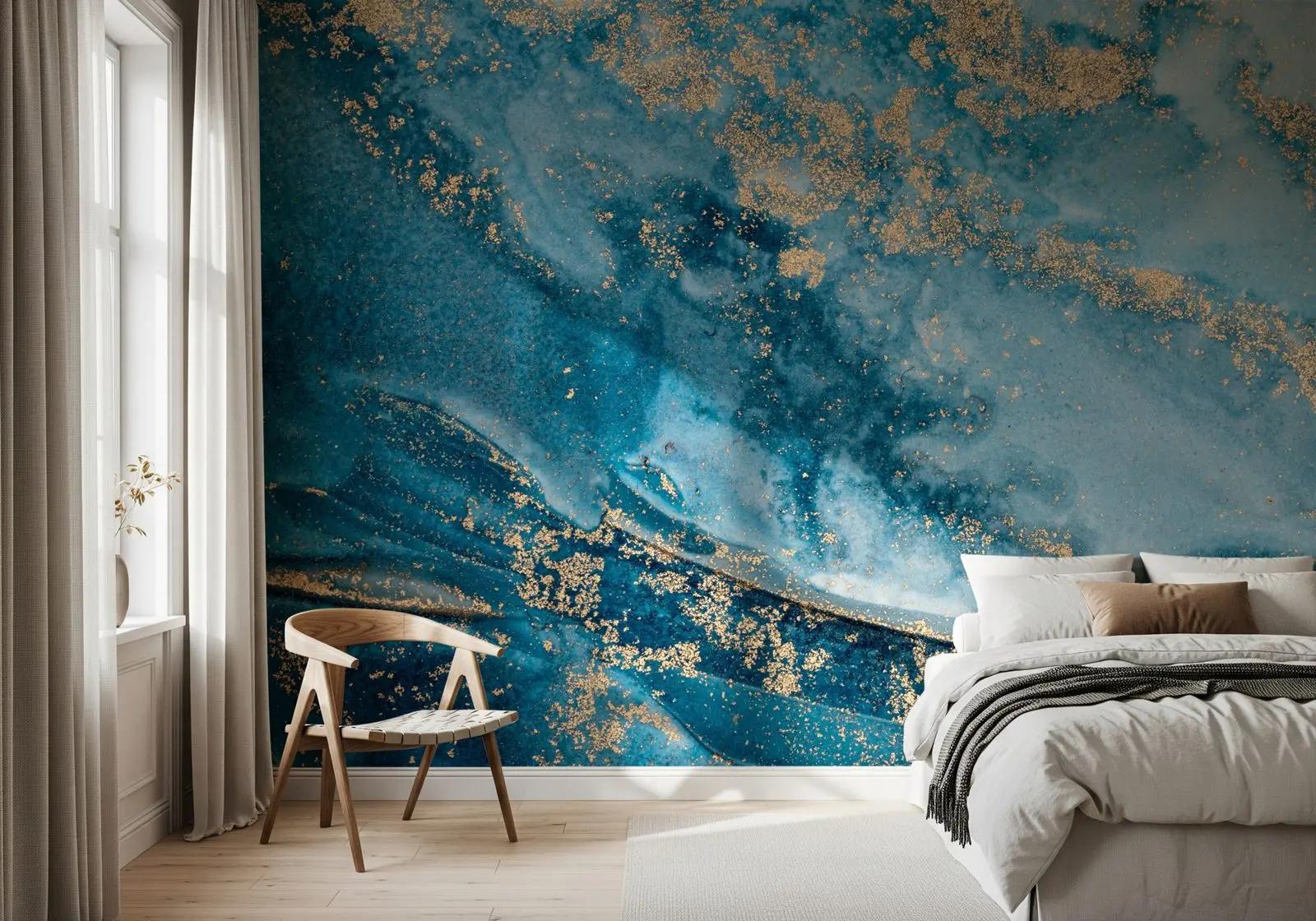 Blue and Gold Marble Wallpaper Mural