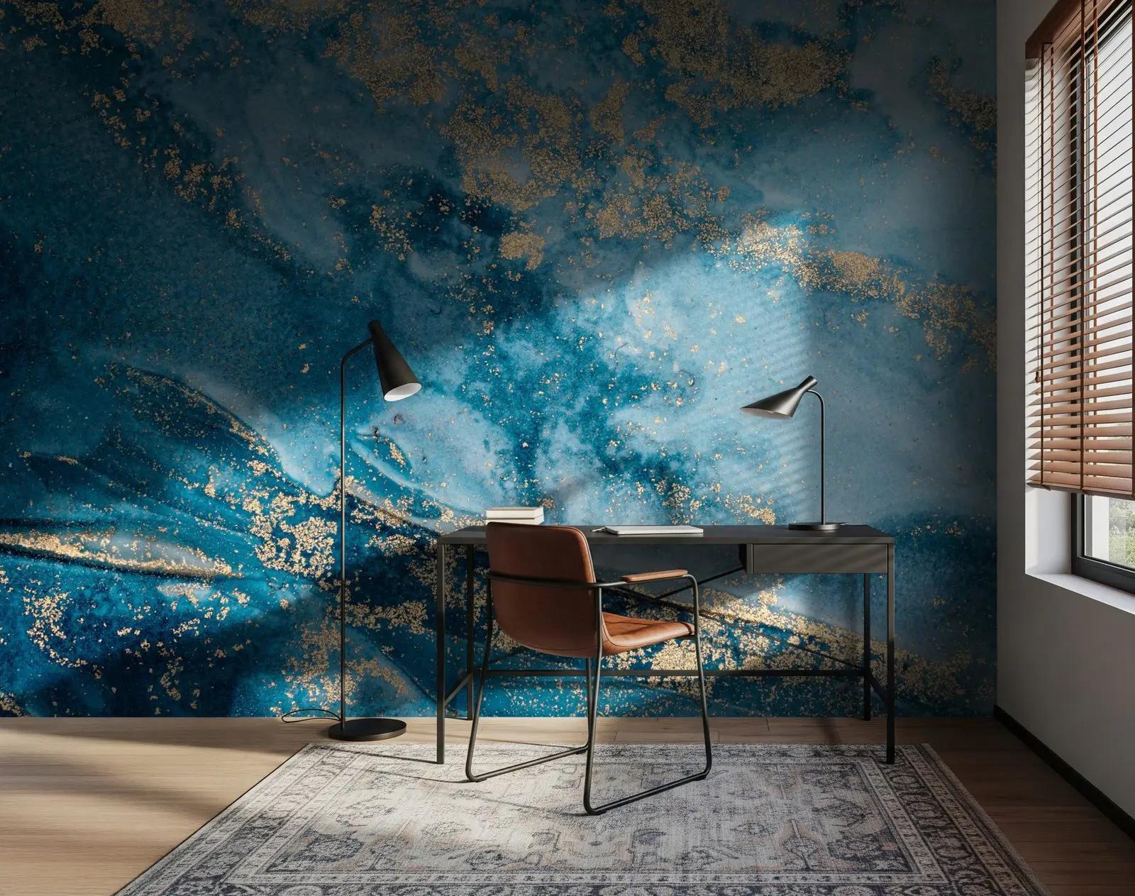 Blue and Gold Marble Wallpaper Mural