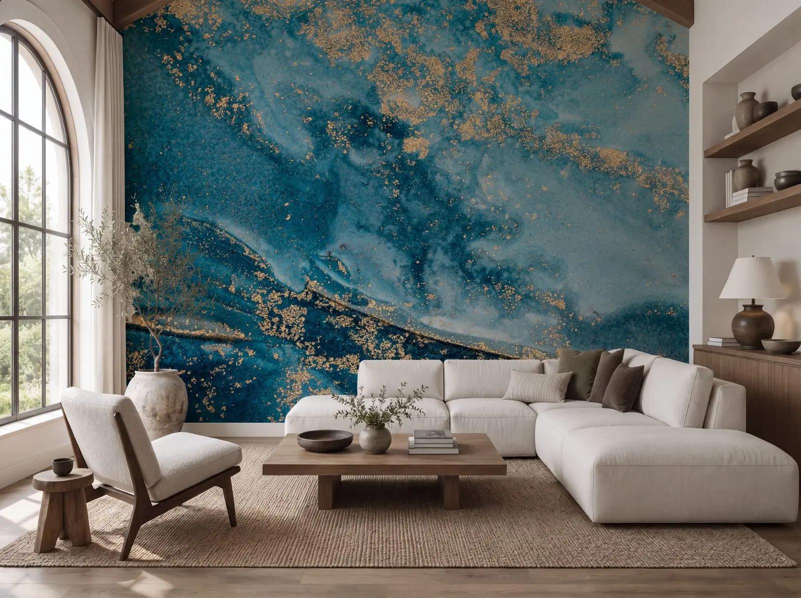 Blue and Gold Marble Wallpaper Mural