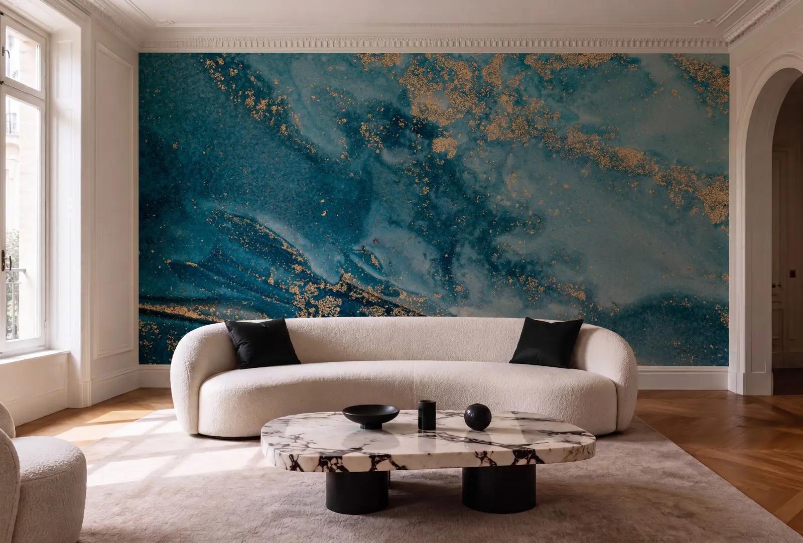 Blue and Gold Marble Wallpaper Mural