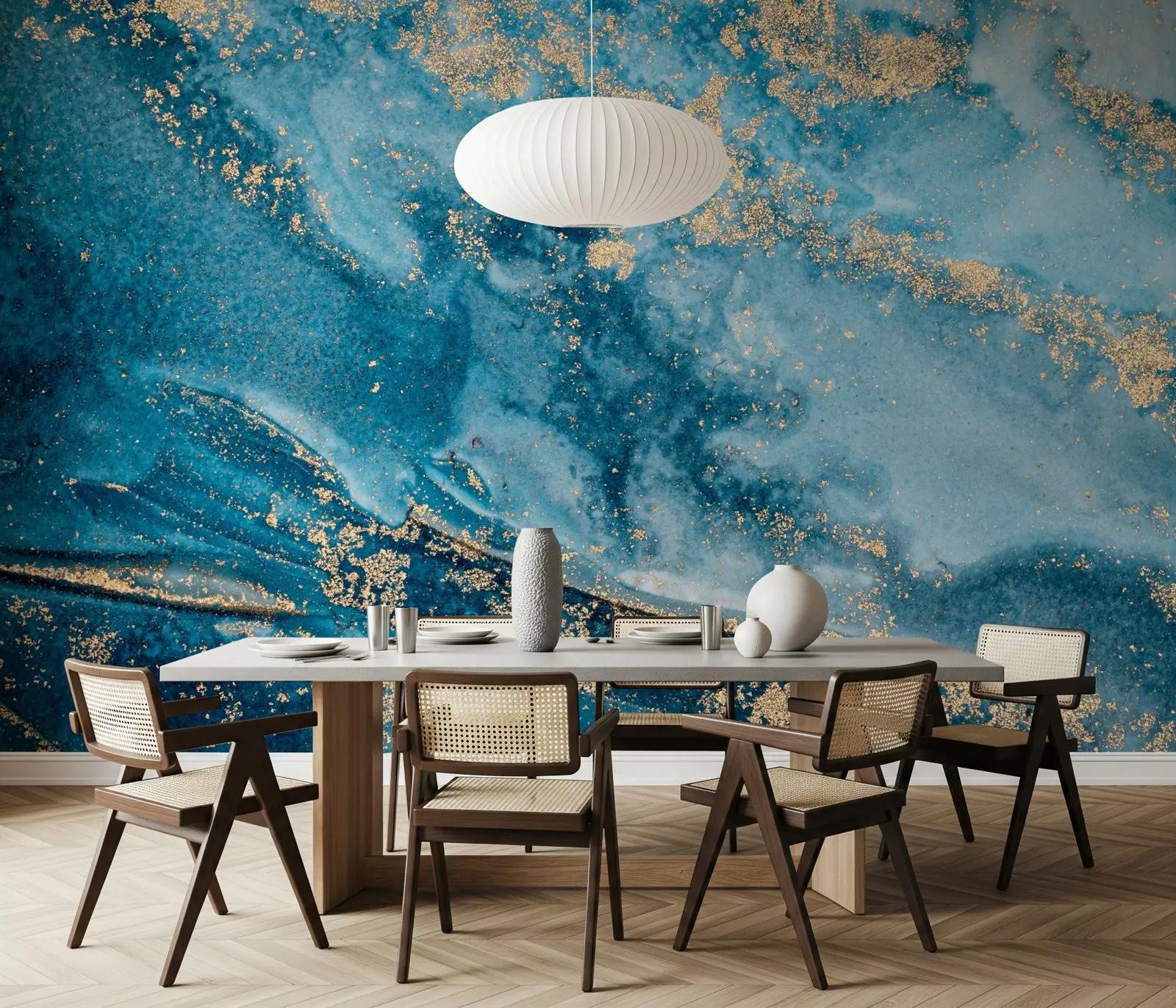 Blue and Gold Marble Wallpaper Mural
