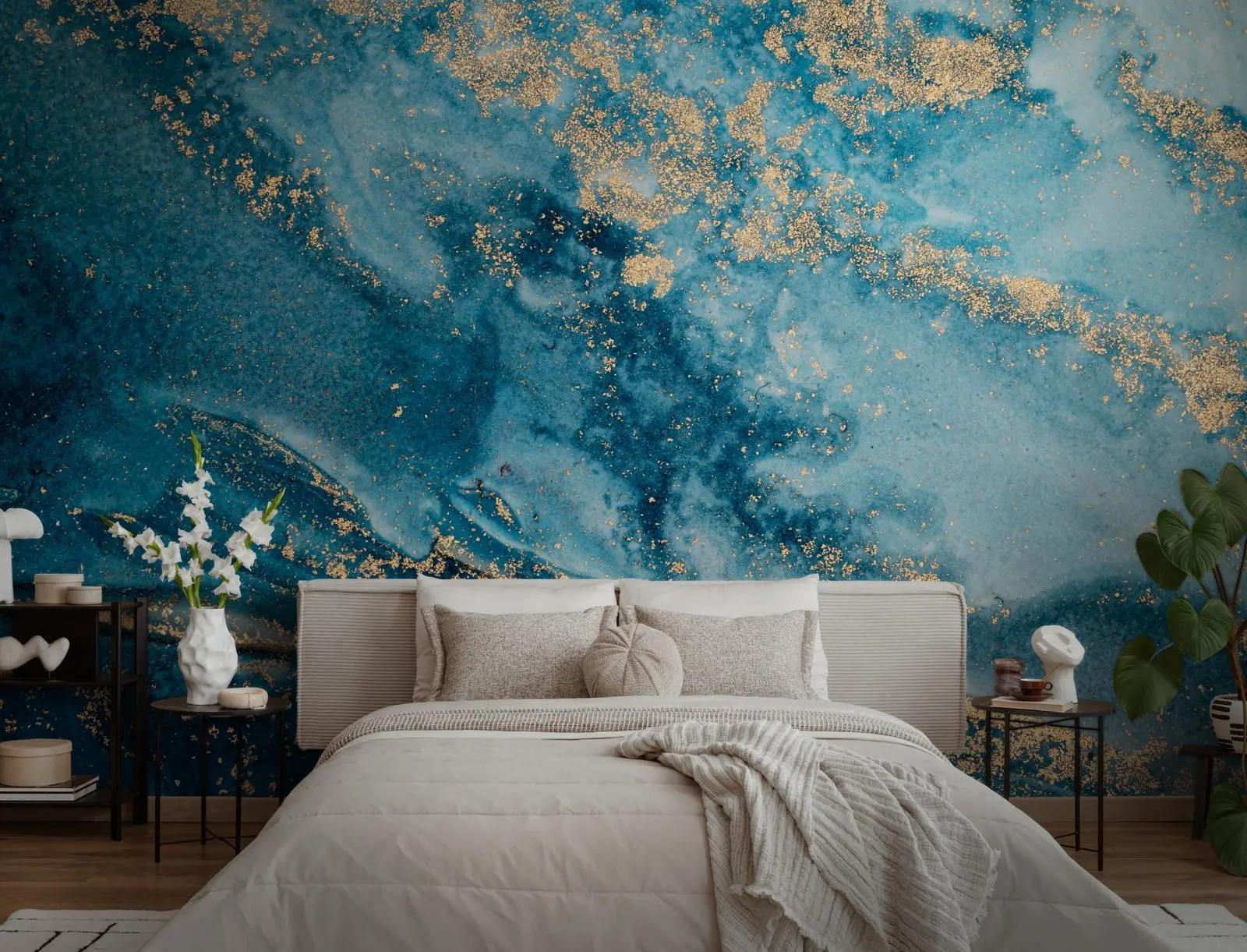 Blue and Gold Marble Wallpaper Mural