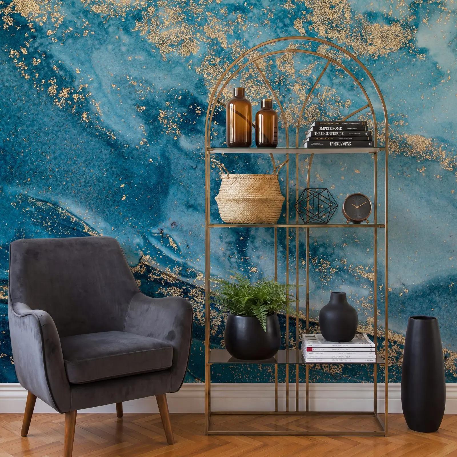 Blue and Gold Marble Wallpaper Mural