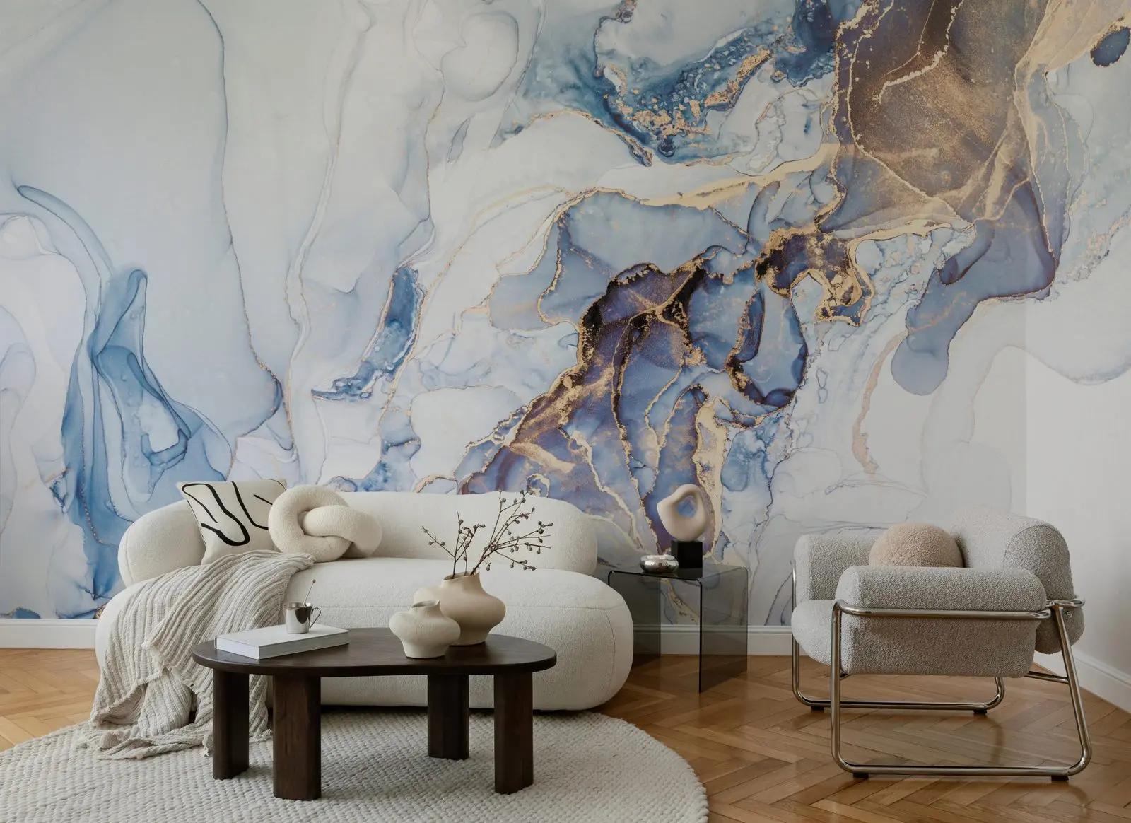 Blue and Gold Marble Wallpaper Mural