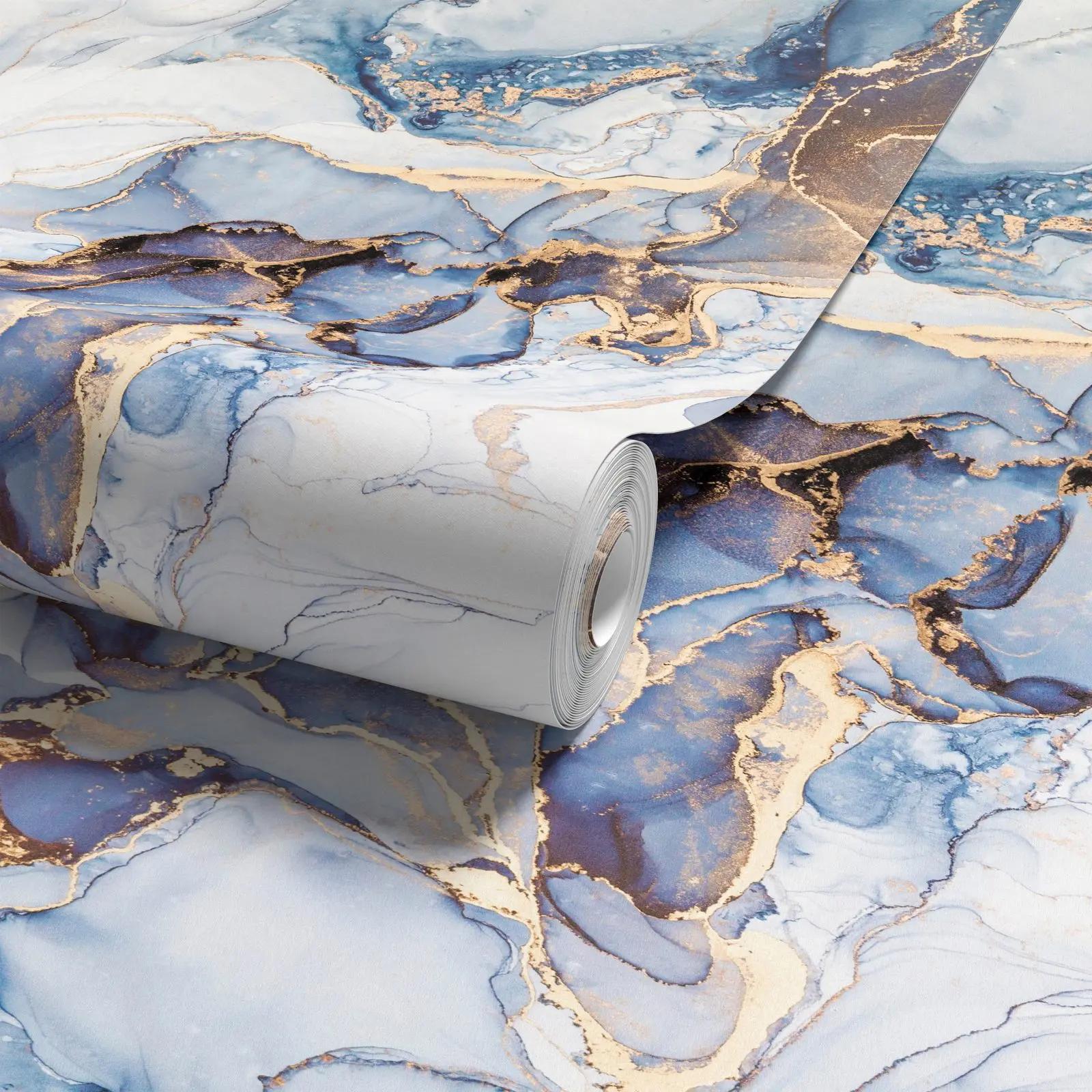 Blue and Gold Marble Wallpaper Mural