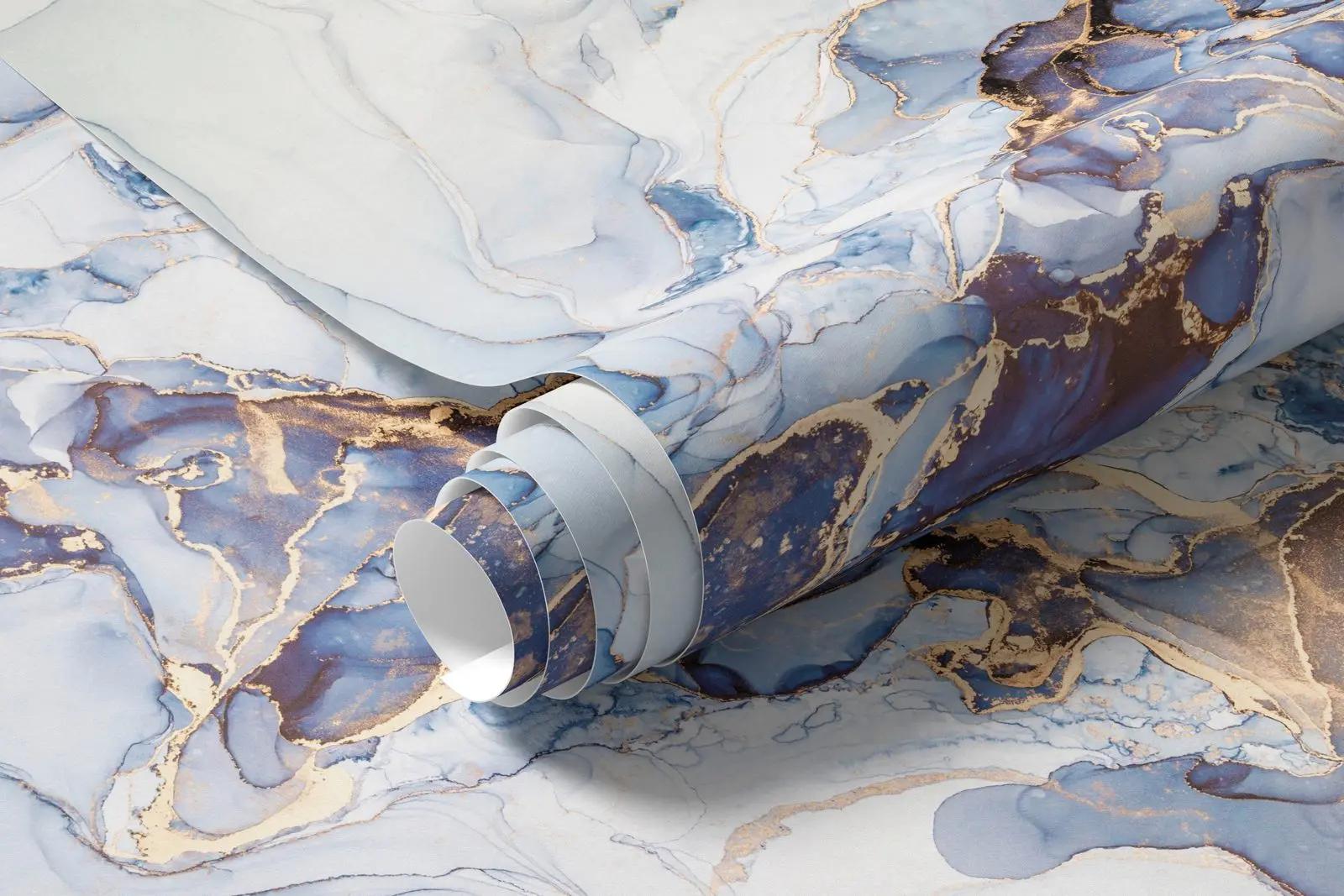 Blue and Gold Marble Wallpaper Mural