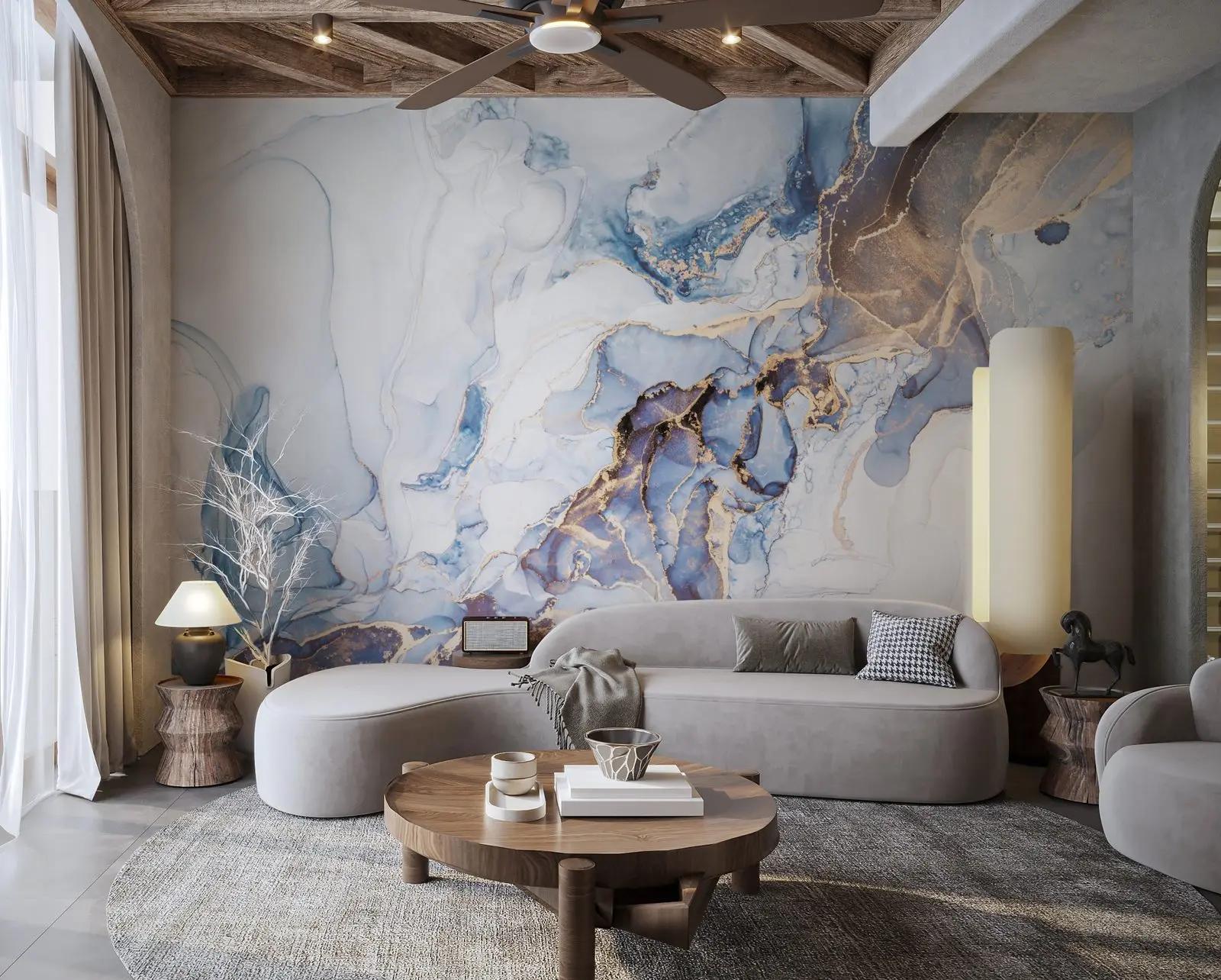 Blue and Gold Marble Wallpaper Mural