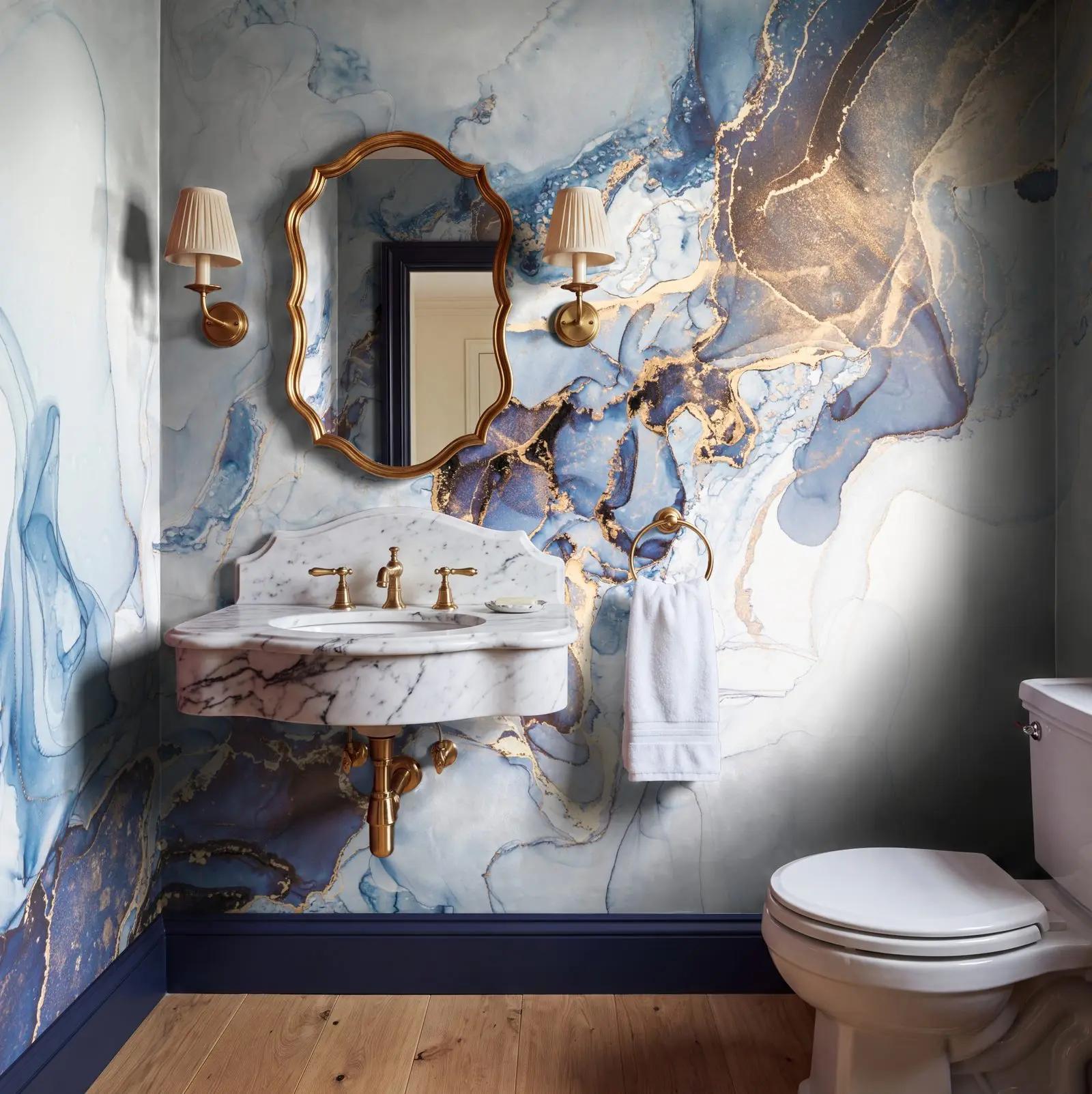 Blue and Gold Marble Wallpaper Mural