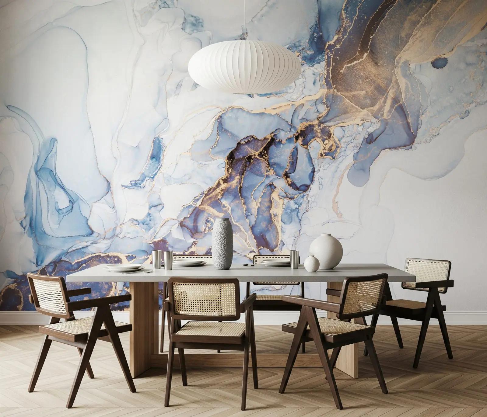 Blue and Gold Marble Wallpaper Mural