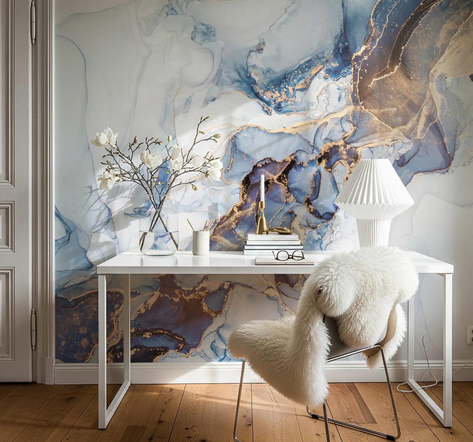 Blue and Gold Marble Wallpaper Mural
