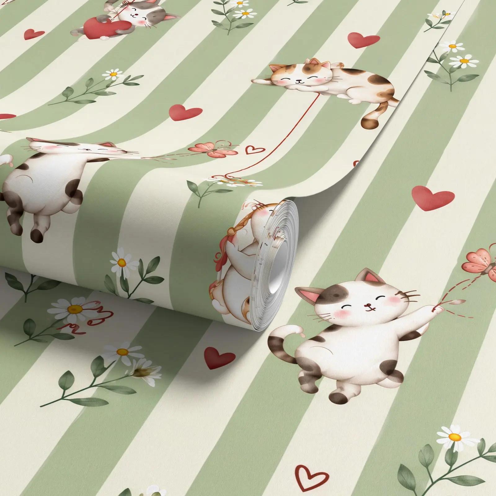 Cute Floral Wallpaper Mural with Kittens | Wallhue