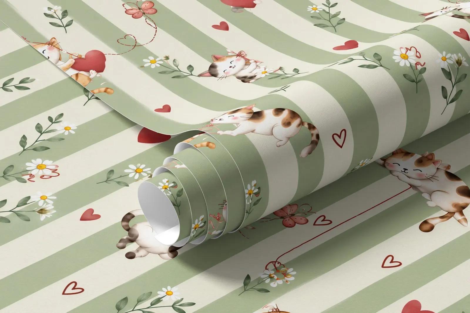 Cute Floral Wallpaper Mural with Kittens | Wallhue