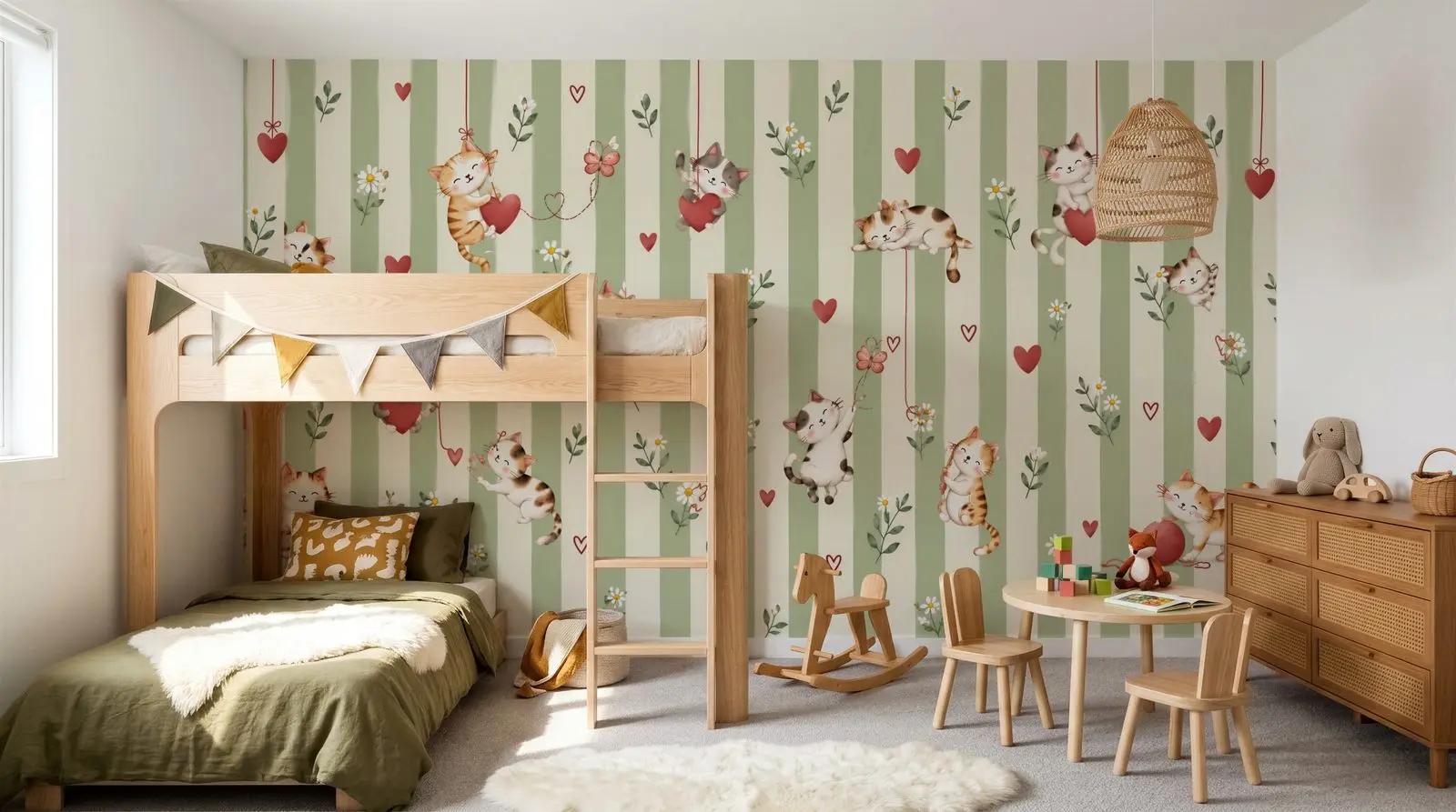 Cute Floral Wallpaper Mural with Kittens | Wallhue