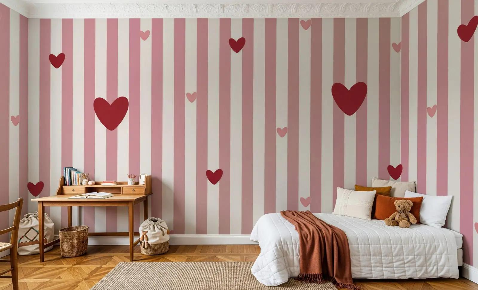 Pink Heart Wallpaper Mural