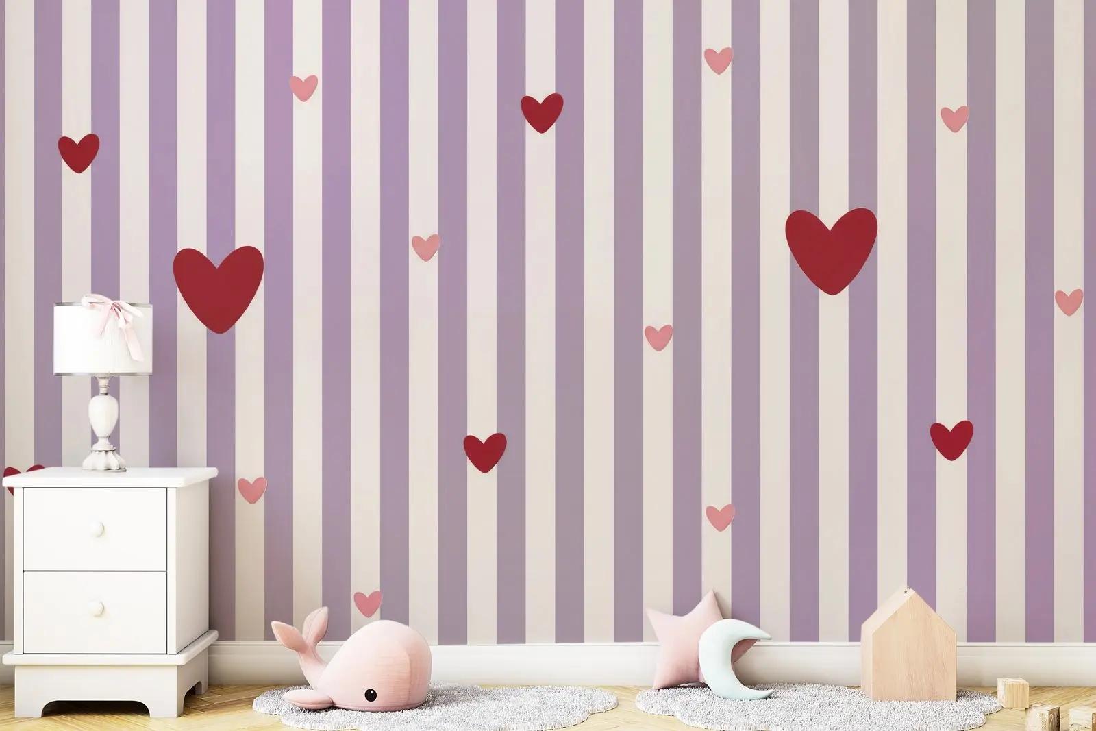 Pink Heart Stripe Wallpaper Mural