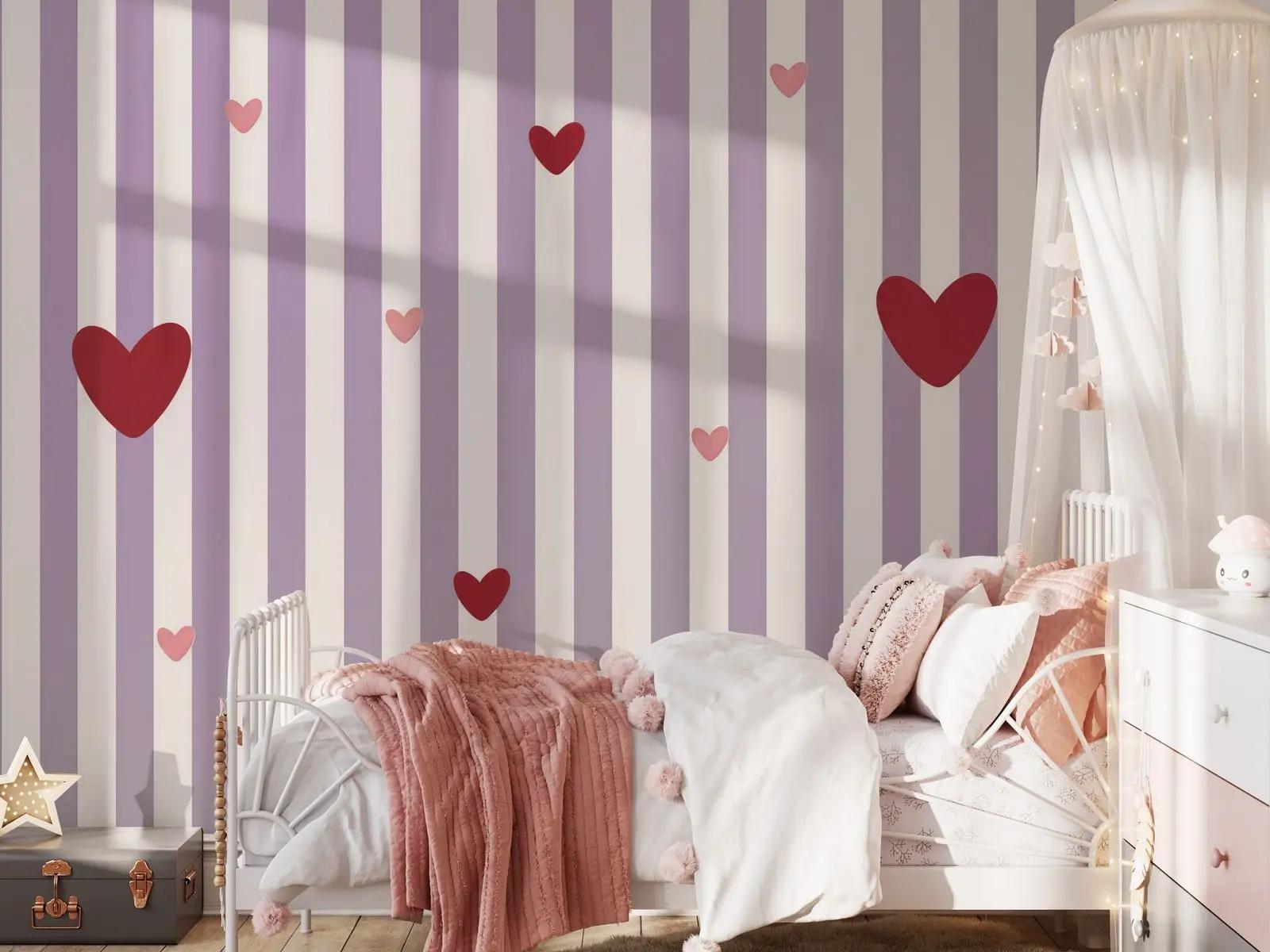 Pink Heart Stripe Wallpaper Mural